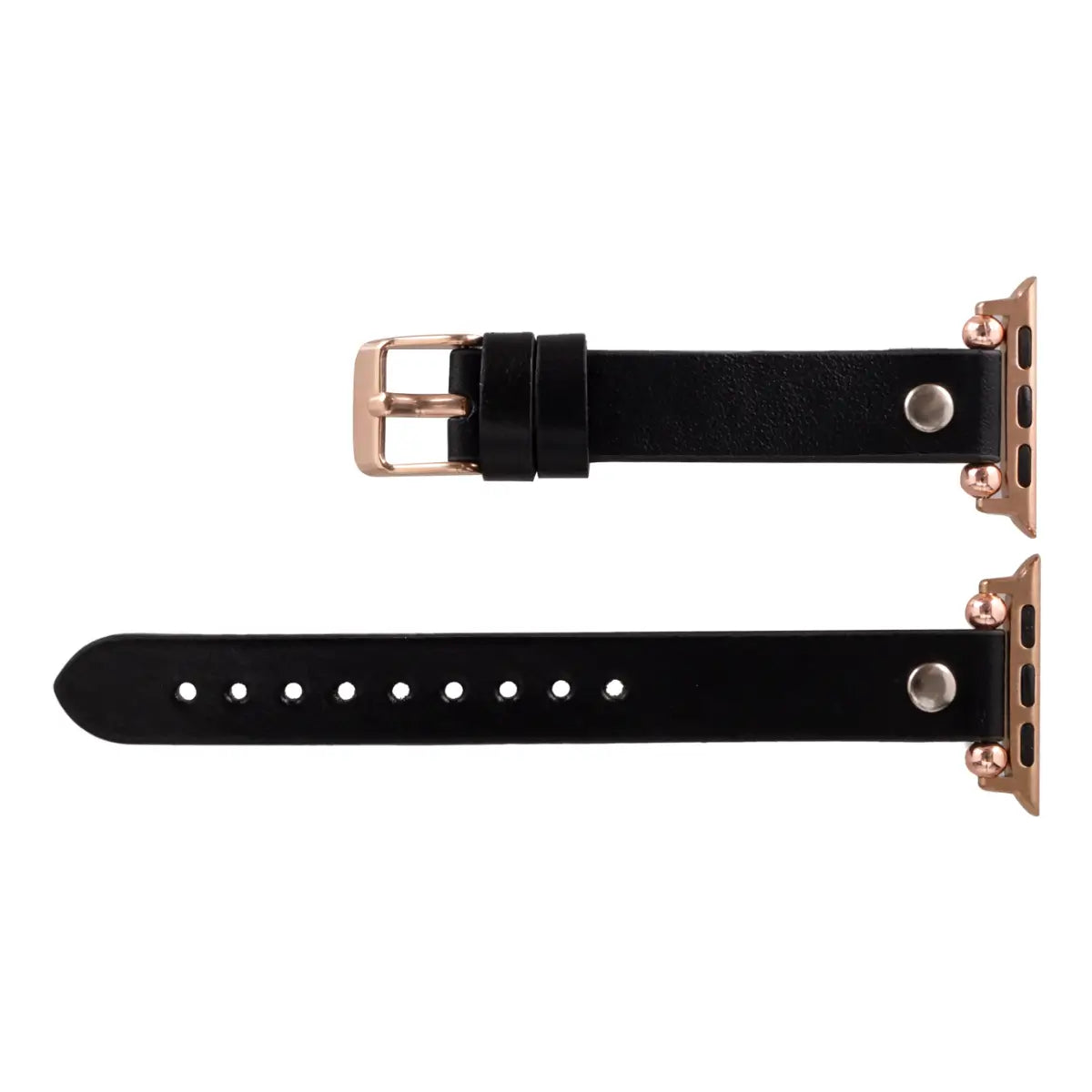 Slim Black Leather Apple Watch Band with Silver Rivet - Stylish & Durable Replacement Strap for Workout, Office & Everyday Wear