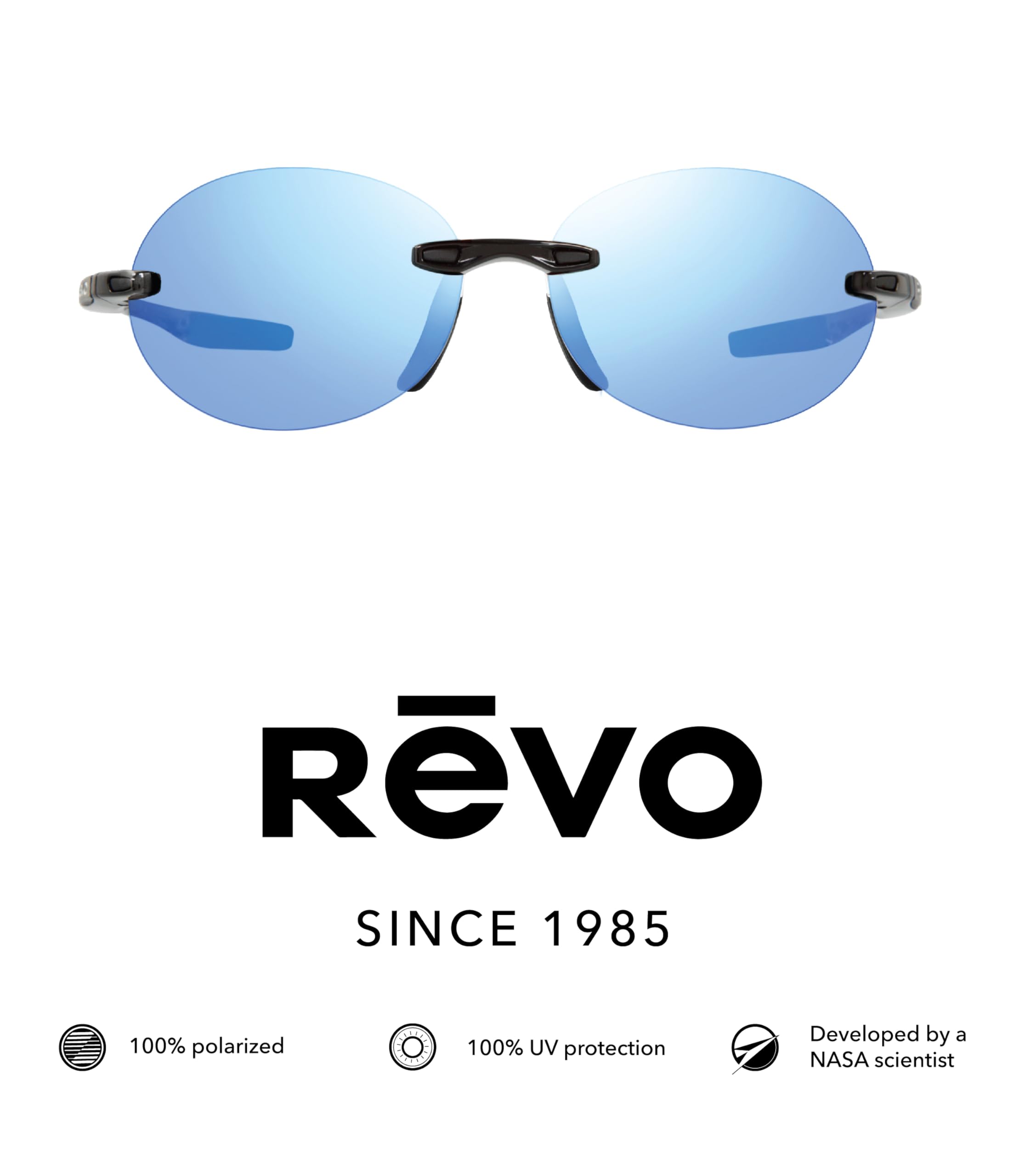 Revo Descend O Polarized Sunglasses - Rimless Oval Frame for Men & Women - UV Protection for Driving, Running, and Outdoor Activities
