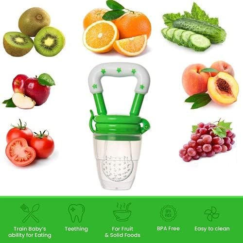 BPA-Free Silicone Baby Fruit Feeder & Teether with Extra Mesh - Soft Pacifier for Infants, Safe Chewable Food Nibbler for Babies (Green, Pack of 1) - Perfect for Introducing Solids & Soothing Teething Pain