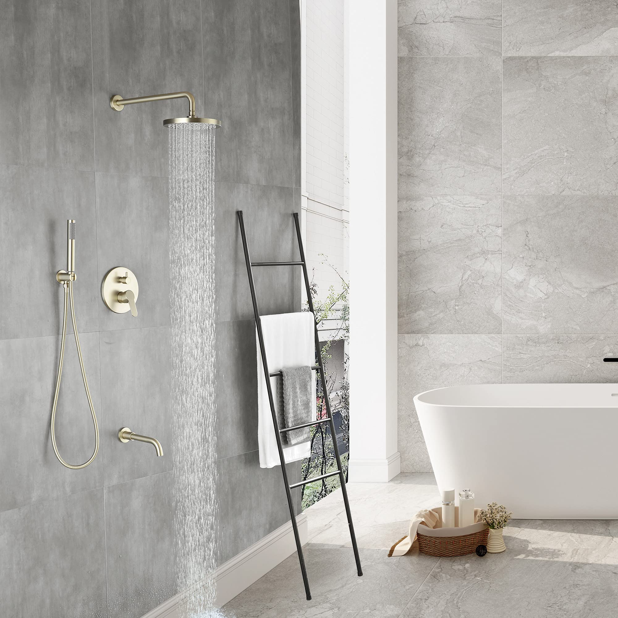 Premium Rzoeox Brushed Gold Bathroom Shower Faucet System - 10