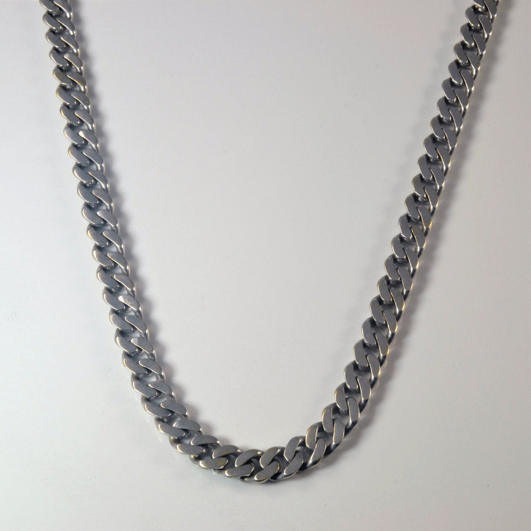 10K White Gold Heavy Curb Chain Necklace 26