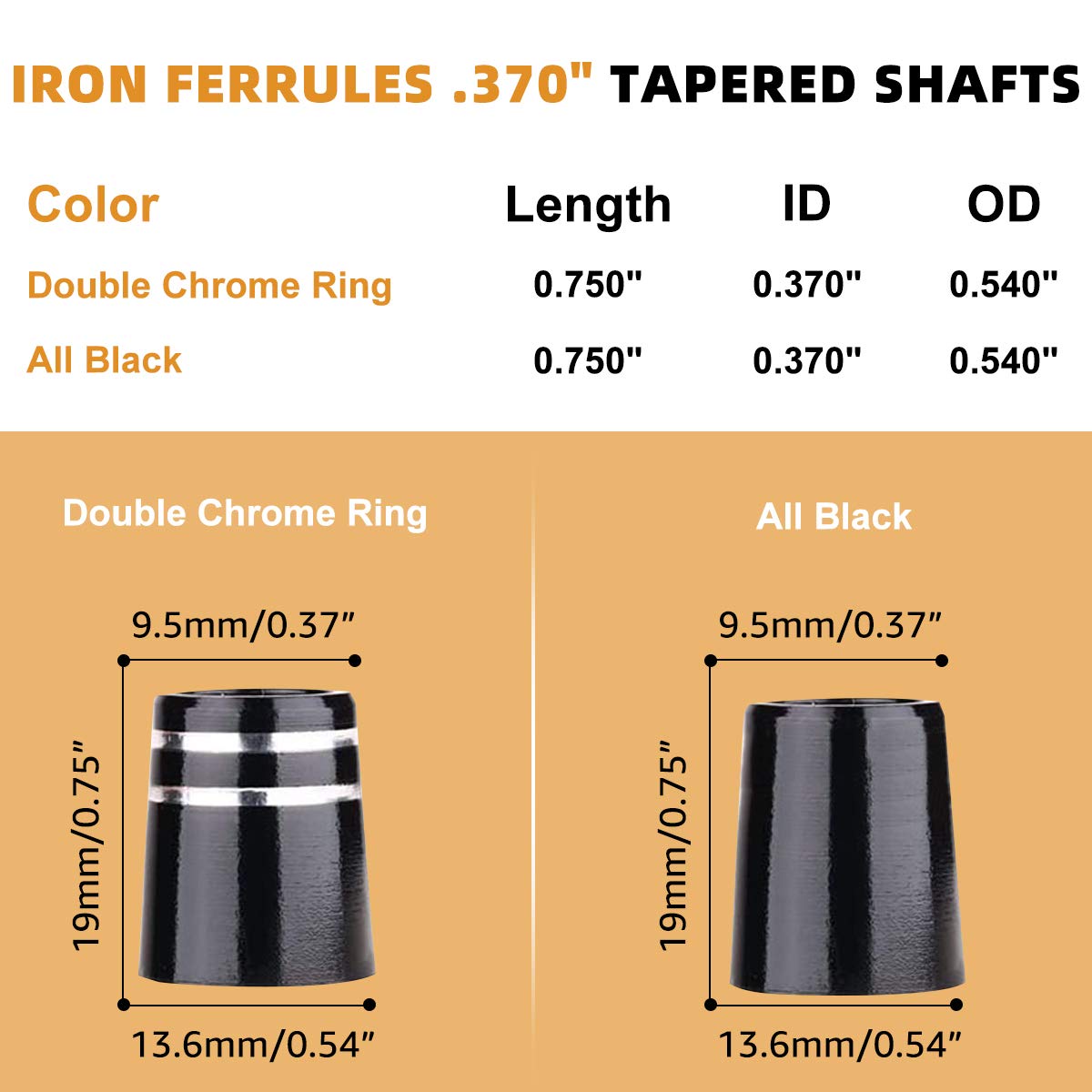 Premium .370 Golf Iron Ferrules 12 Pack - Black/Double Chrome Ring for Taper Tip Iron Wedge (ID:0.370