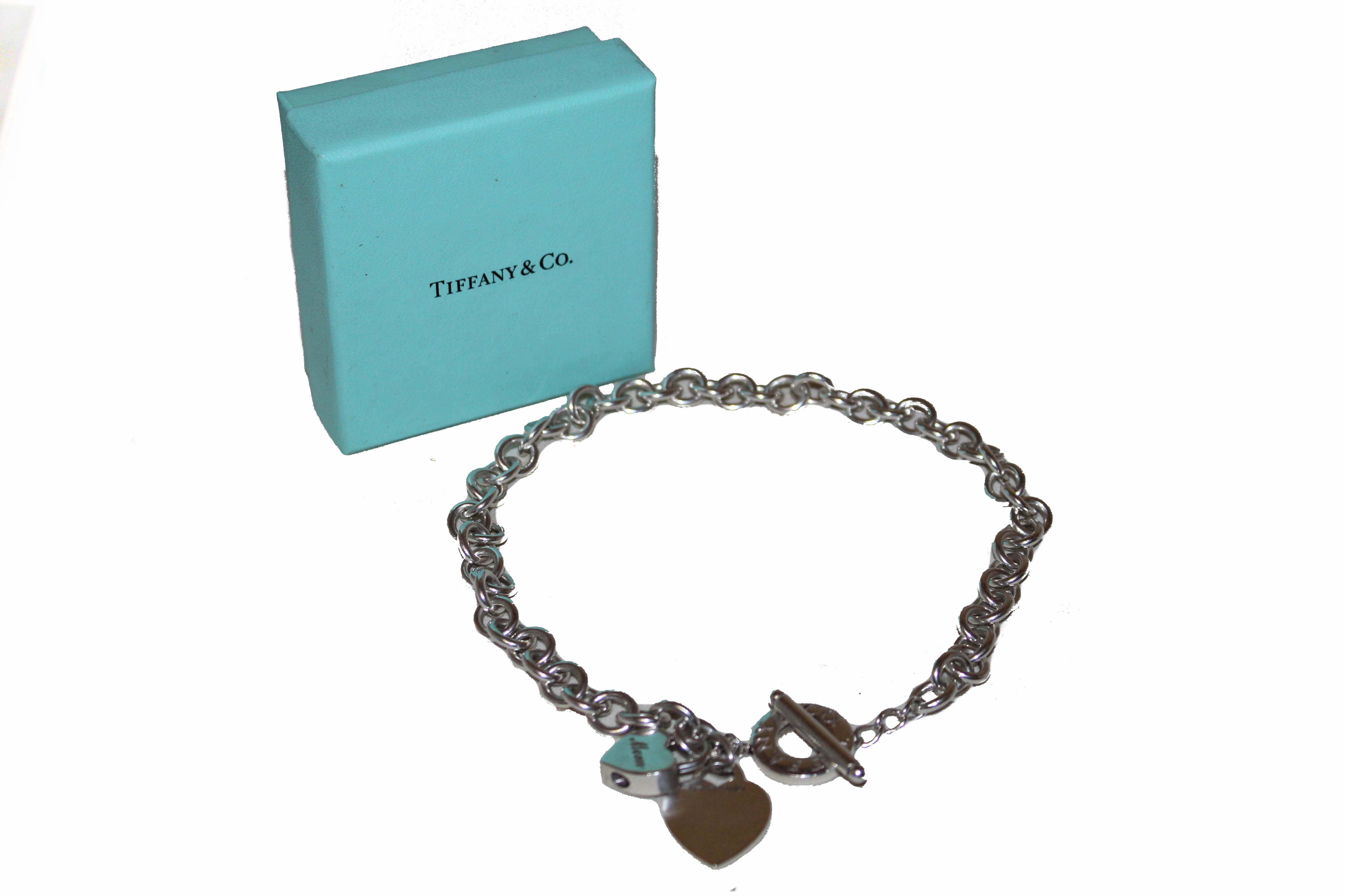 Authentic Tiffany & Co. Sterling Silver Double Heart Tag Choker Necklace - Elegant Thick Link Chain for Women | Perfect for Valentine's Day Gifts, Anniversaries & Special Occasions