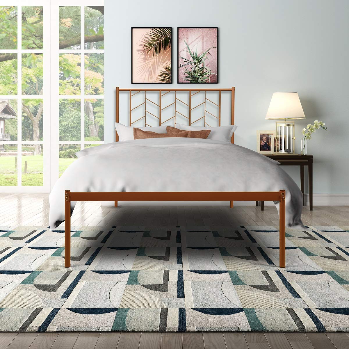 TopBest Twin Size Metal Bed Frame with Vintage Headboard - Heavy Duty Platform Bed Frame, No Box Spring Needed (Antique Bronze Finish) - Perfect for Guest Rooms, Dormitories & Small Spaces