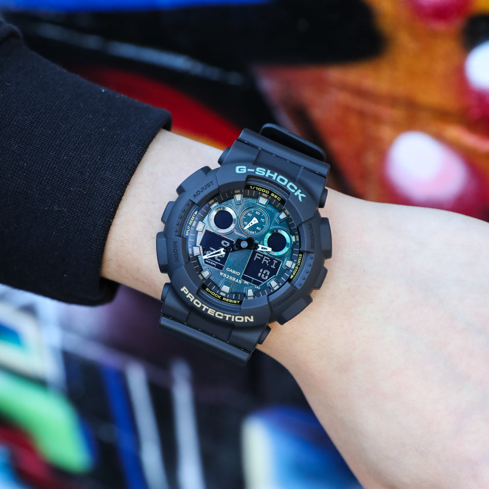 G Shock GA100RC-1 Black and Rust Men's Digital Sport Watch - Durable Military Style for Outdoor, Running, and Adventure Activities