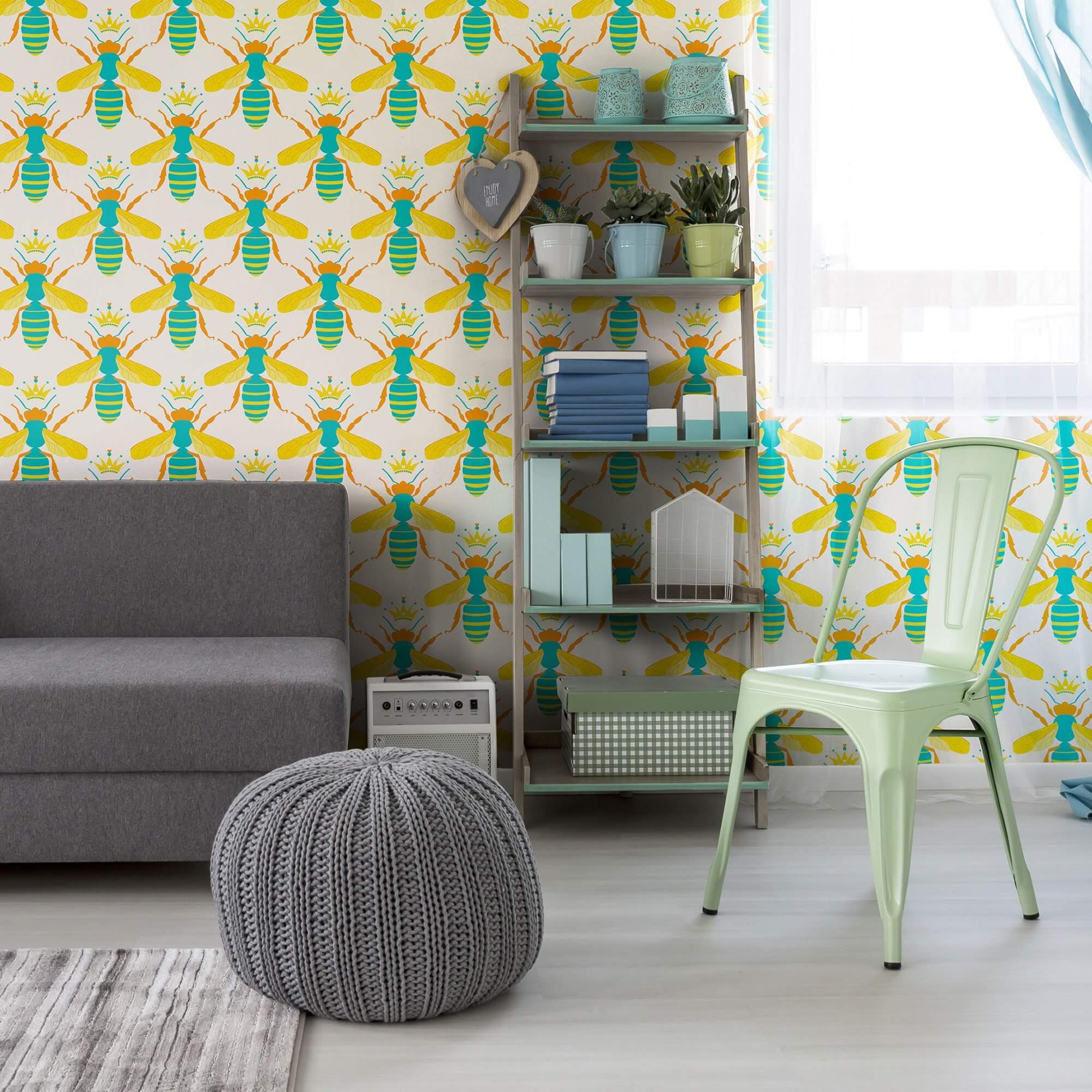 Yellow and White Geometric Animal Peel and Stick Removable Wallpaper - Self-Adhesive Decorative Wall Covering for Nursery, Bedroom, or Living Room - Easy to Apply and Remove