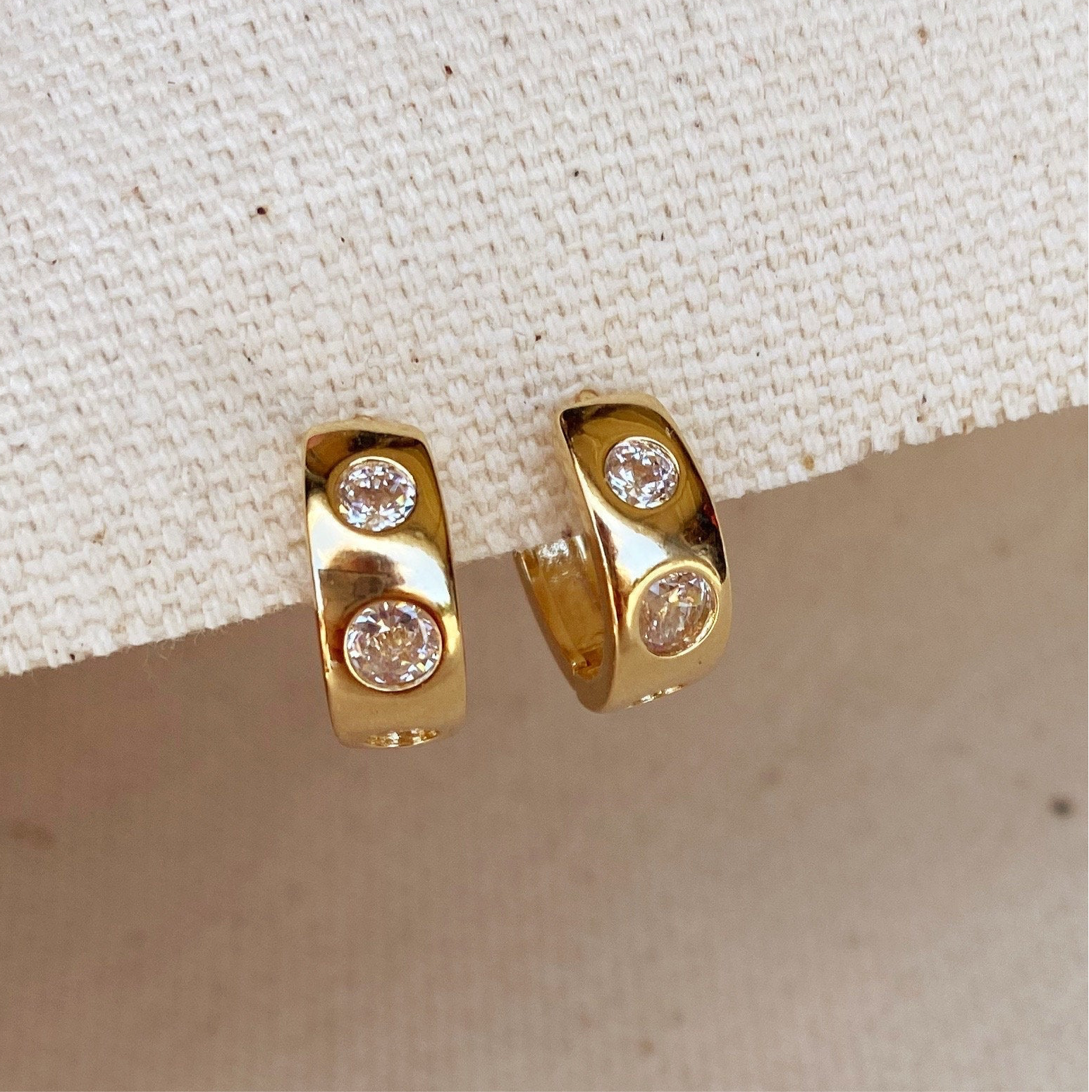 18K Gold Filled Huggie Hoop Earrings with CZ Stones - Large Size for Women, Perfect for Parties, Weddings & Everyday Wear