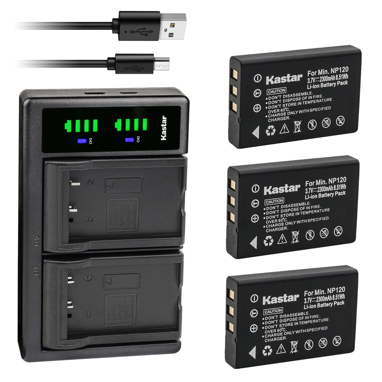 Kastar 3-Pack NP-120 Rechargeable Batteries with LTD2 USB Charger - Compatible with Zohulu 4K Infrared Night Vision 24MP Digital Camera - Perfect for Night Photography, Wildlife Observation & Security Monitoring