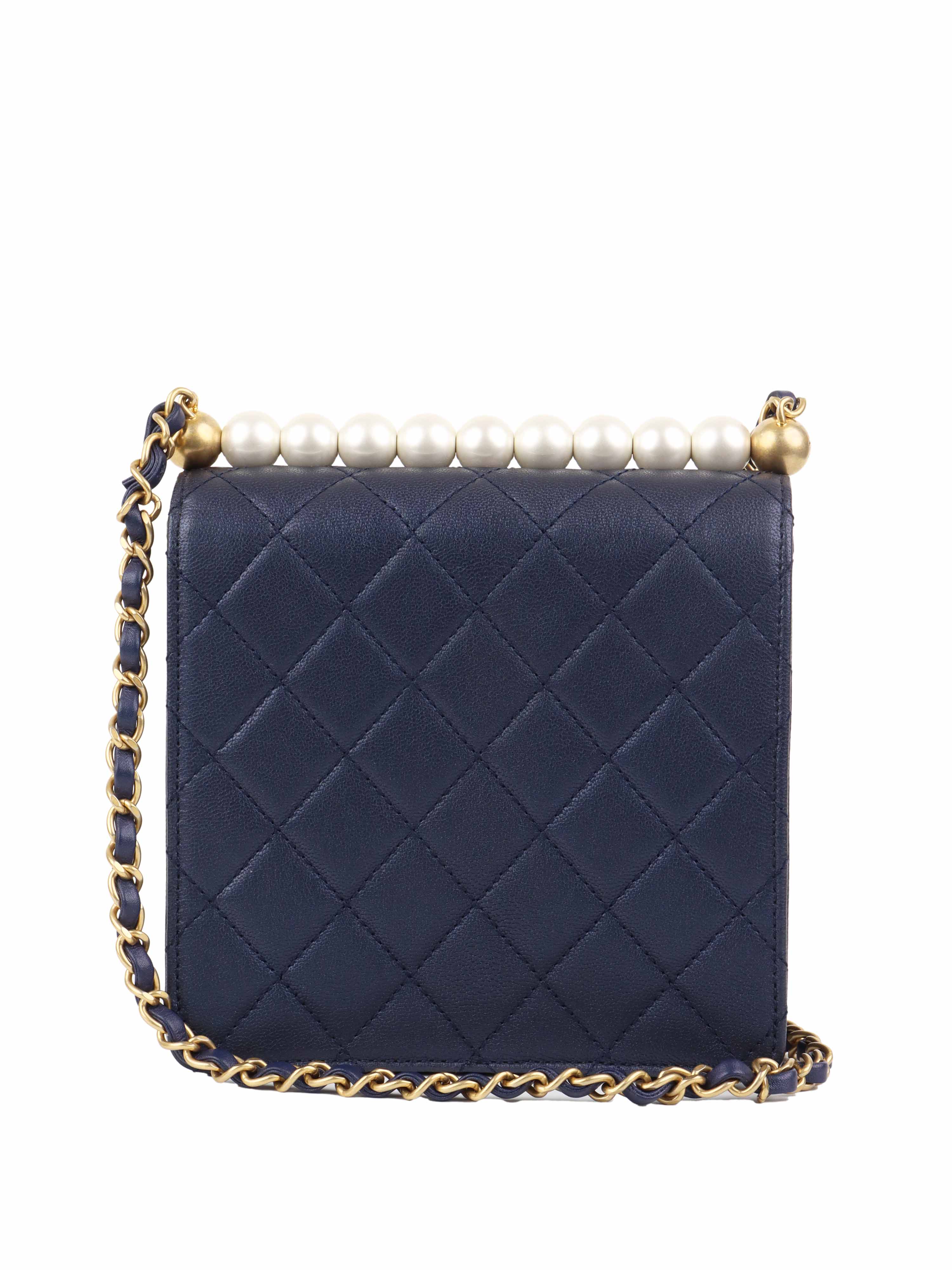 Chanel Navy Iridescent Pearl-Embellished Flap Bag - Luxury Crossbody Purse for Women | Perfect for Evening Parties, Date Nights & Special Occasions