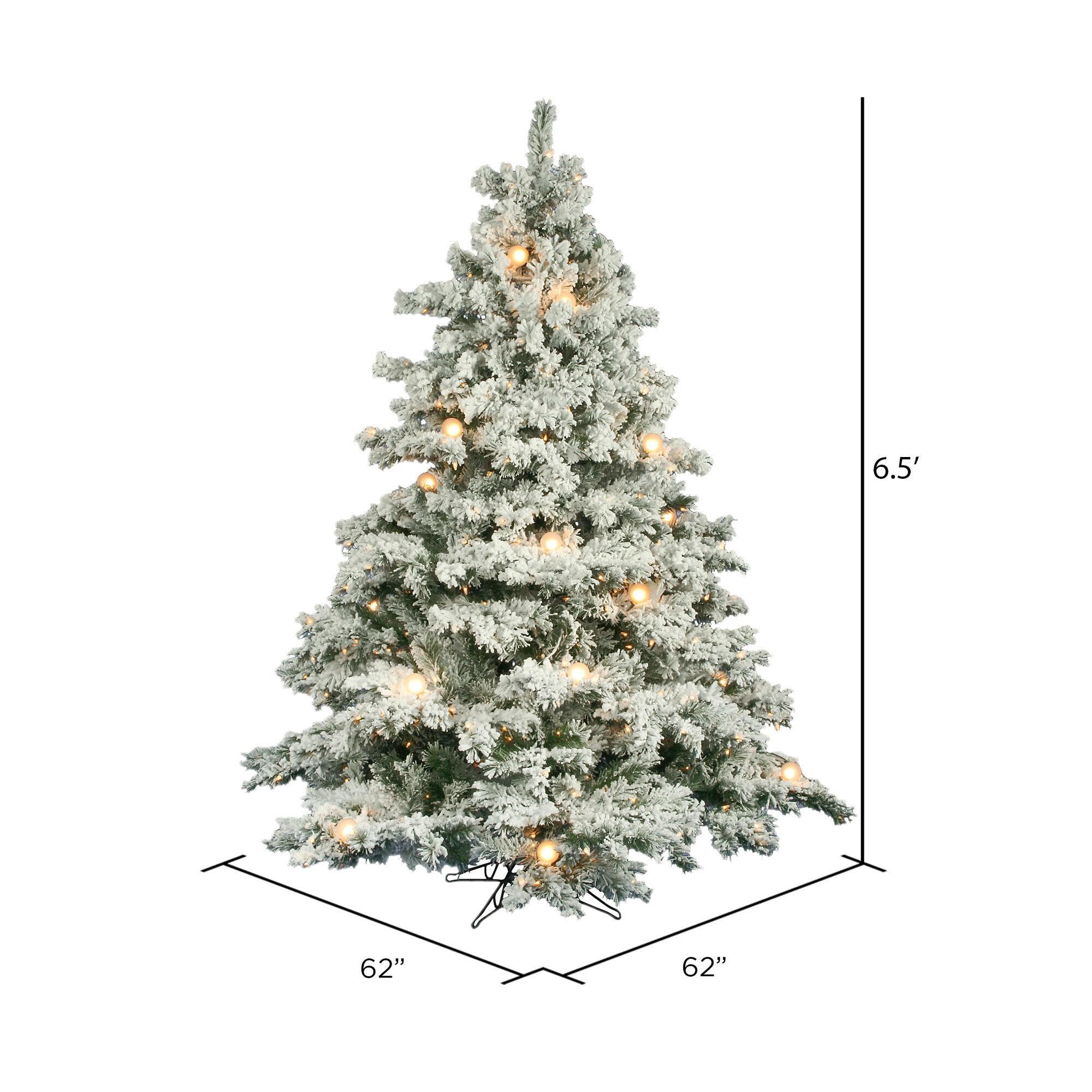Vickerman 6.5ft Pre-Lit Flocked Alaskan Pine Artificial Christmas Tree with 600 Dura-Lit® Clear Lights & 30 G50 Lights - 1045 PVC Tips for Indoor Holiday Decor | Perfect for Living Room, Office & Festive Home Decoration