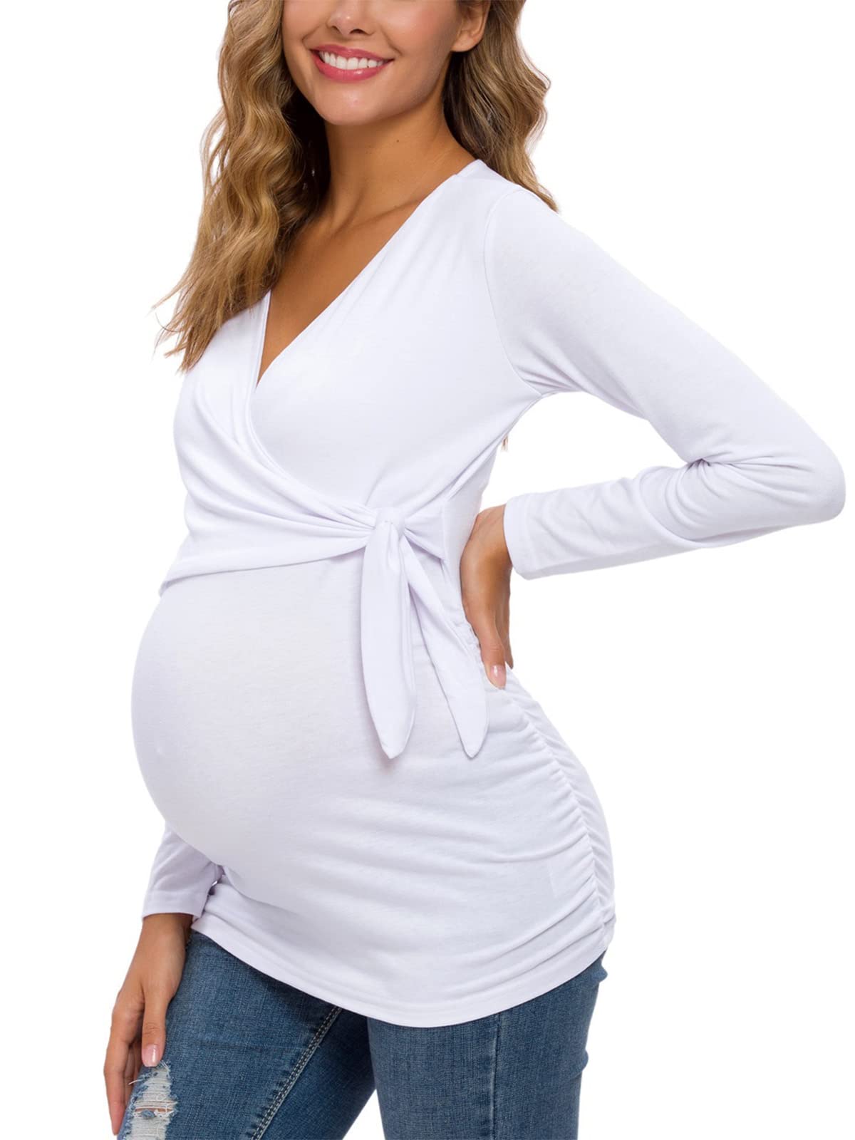 Glampunch Women's Maternity Shirts - Soft Cotton Short & Long Sleeve Tie Front Wrap Tops for Pregnancy | Comfortable Nursing & Everyday Wear for Moms-to-Be