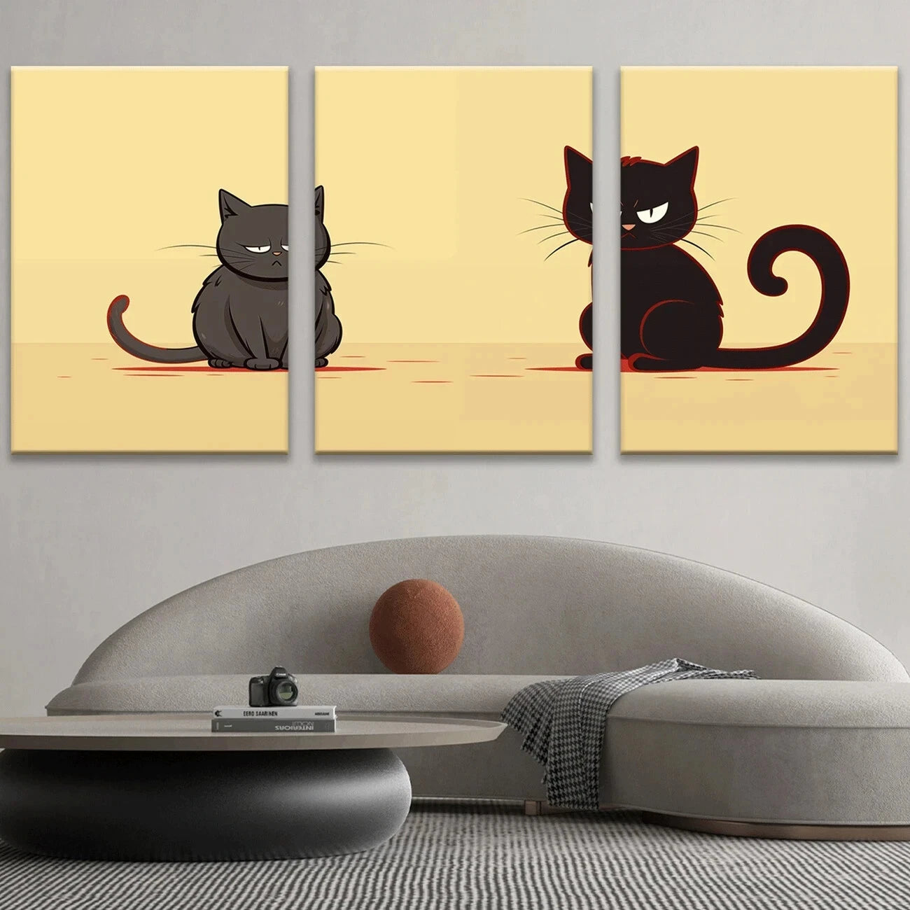 3-Piece Abstract Black and Gray Cat with White Eyes Metal Wall Art - Ready to Hang Modern Home Decor for Living Room, Bedroom & Office