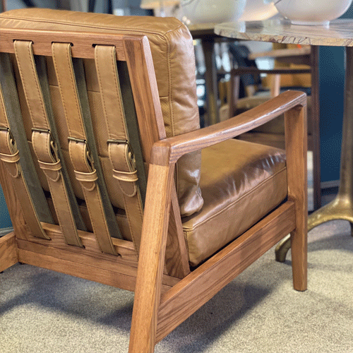 Premium Cabana Buckle Back Leather Chair in Tan - Stylish & Comfortable Patio, Lounge, or Living Room Seating for Outdoor & Indoor Use