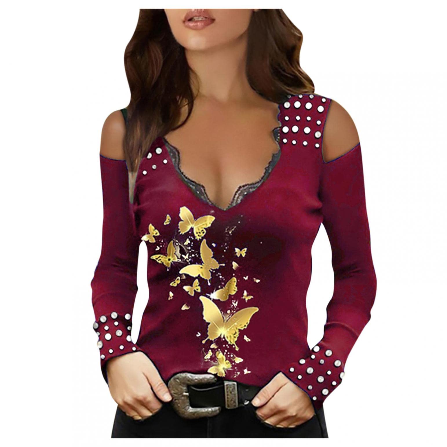 Elegant Women's Cross Wrap V-Neck Long Sleeve Blouse - Stylish Off-Shoulder T-Shirt for Fall Fashion | Perfect for Office Wear, Date Nights & Special Occasions