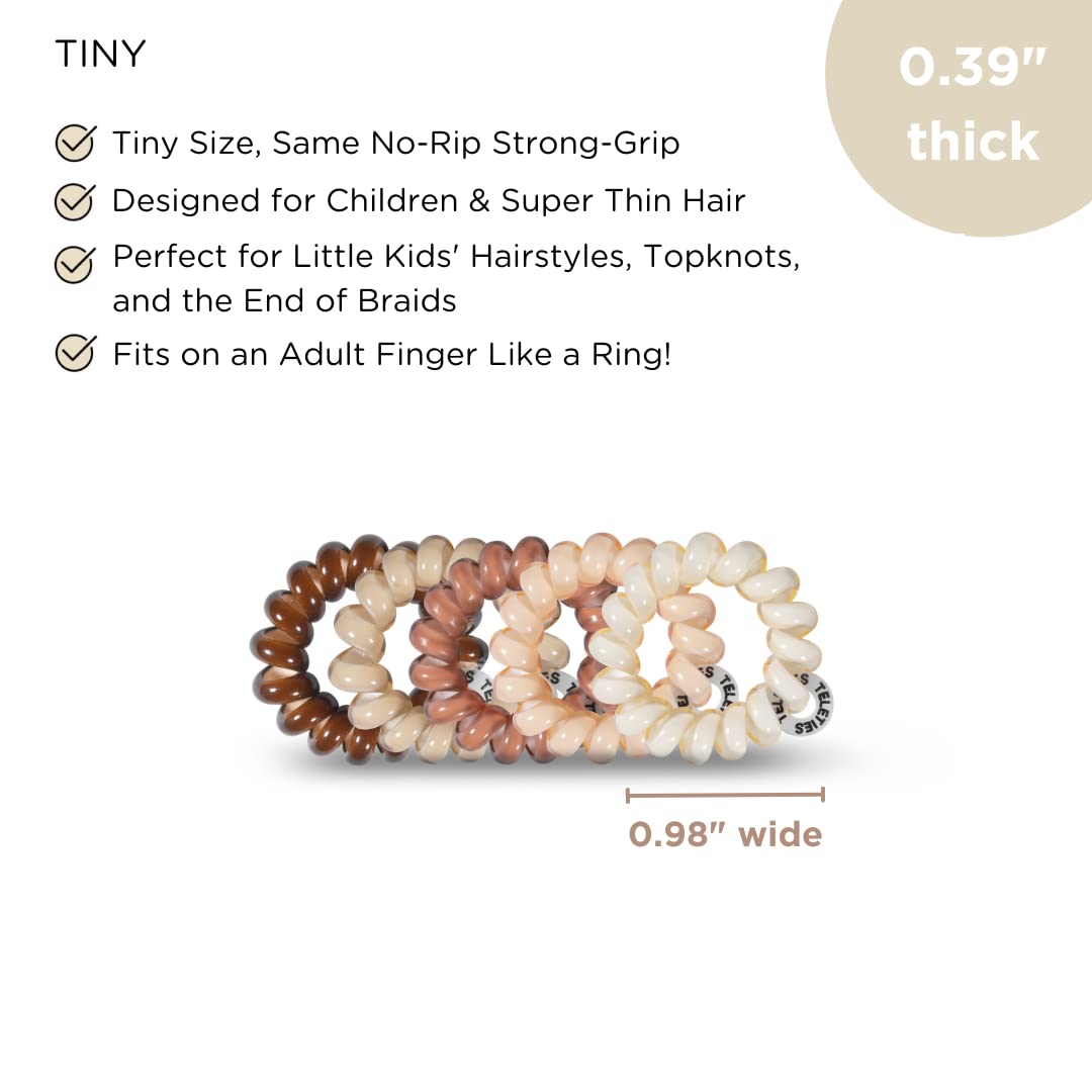 TELETIES Tiny Spiral Hair Coils - No Rip, No Crease Phone Cord Hair Ties for Kids & Thin Hair - Strong Grip, Water Resistant Ponytail Holders - 5 Pack Nude Tones - Perfect for School, Sports & Everyday Styling