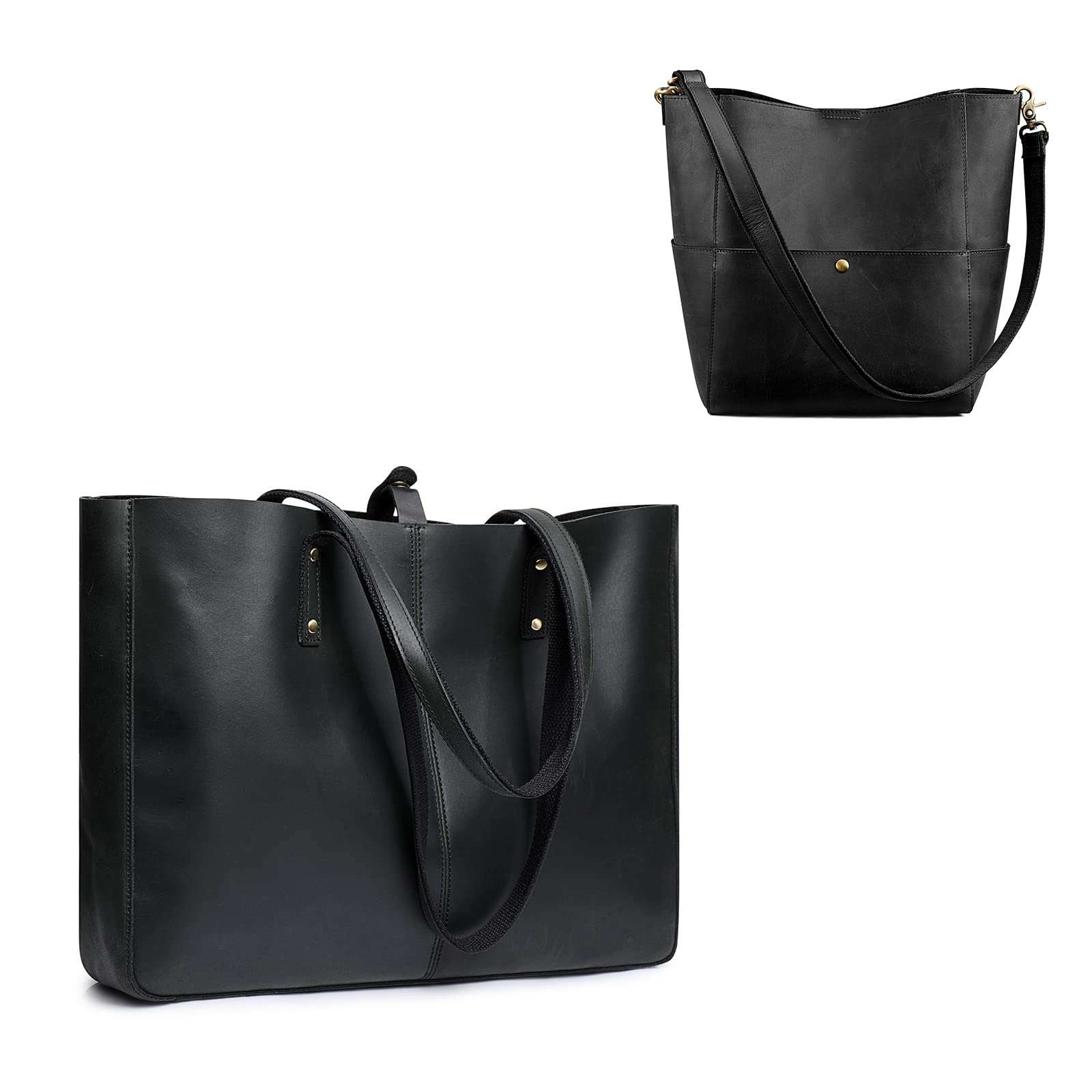 S-ZONE Genuine Leather Tote Bag for Women - Stylish Shoulder Handbag with Matching Crossbody Purse Set | Perfect for Work, Travel & Everyday Use