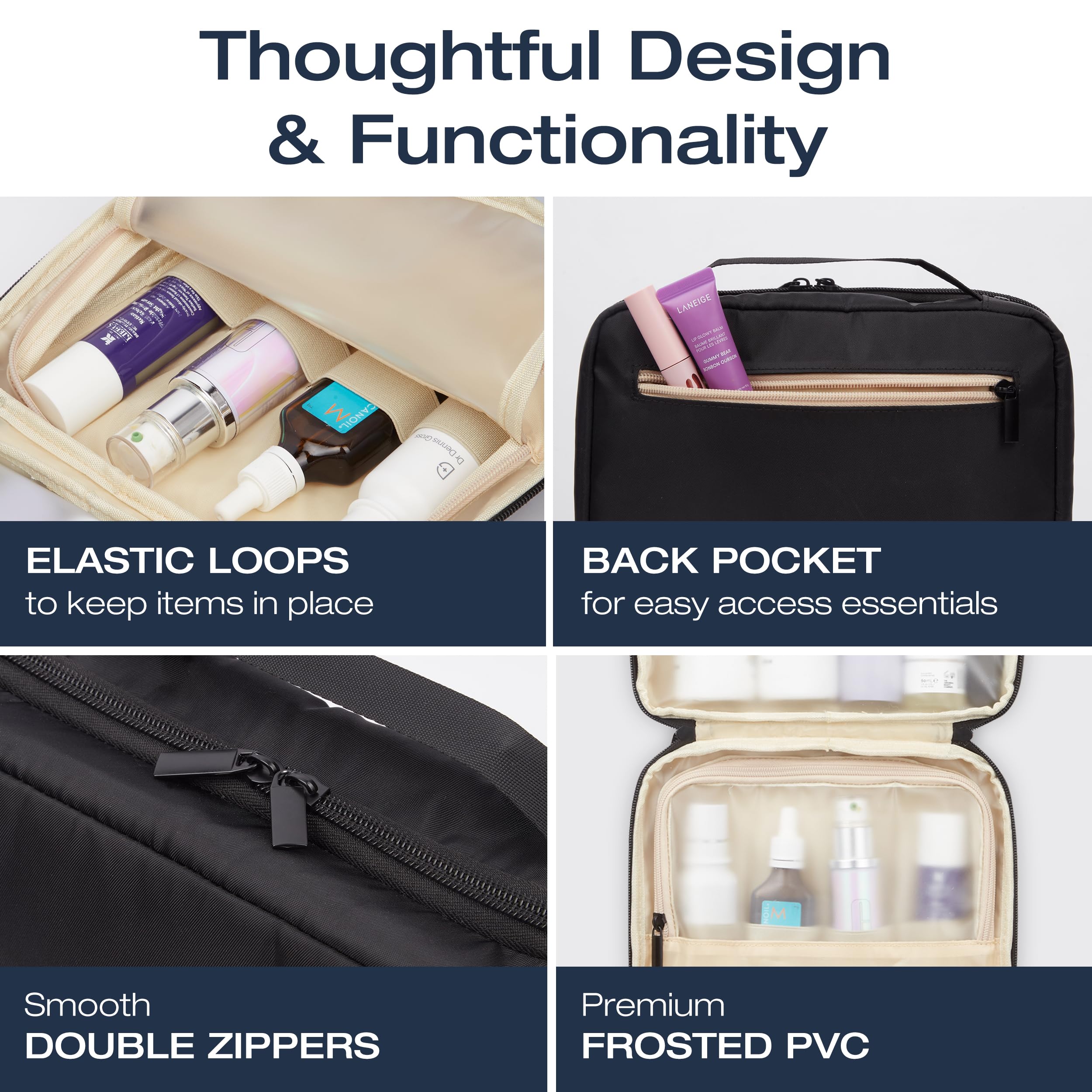 Premium Water-Resistant Hanging Toiletry Bag - 2-in-1 Smart Design with Detachable Pouch for Travel | Fits Full-Size Bottles | Unisex Cosmetic & Makeup Organizer (Black) | Ideal for Camping, Gym, Business Trips & Vacation Packing