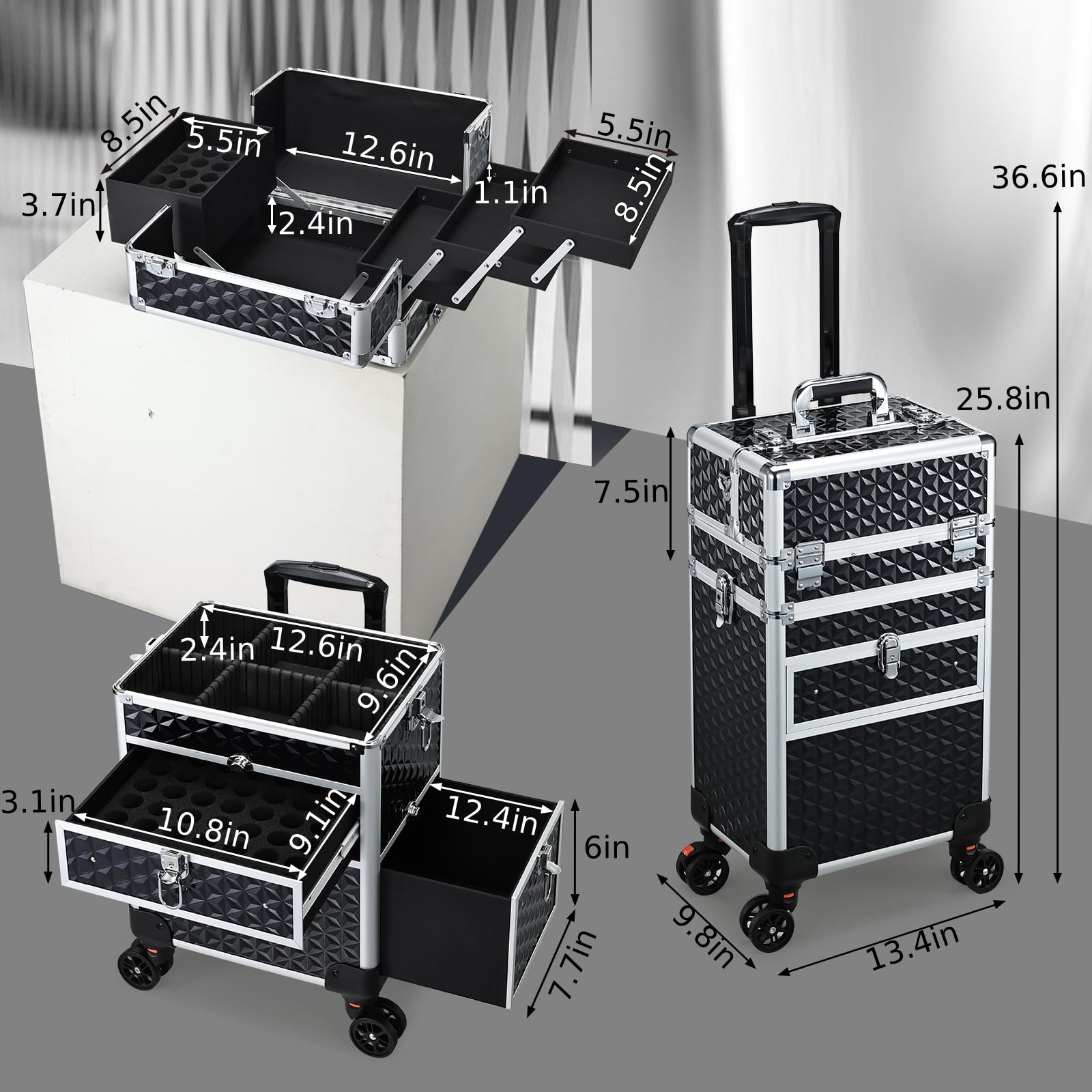 Professional Rolling Makeup Case with Wheels & Lockable Drawers - Large Cosmetic Trolley for Travel & Salon Storage | Perfect for Makeup Artists, Hairstylists & Nail Technicians | Portable Beauty Organizer for Home, Salon & On-the-Go Use