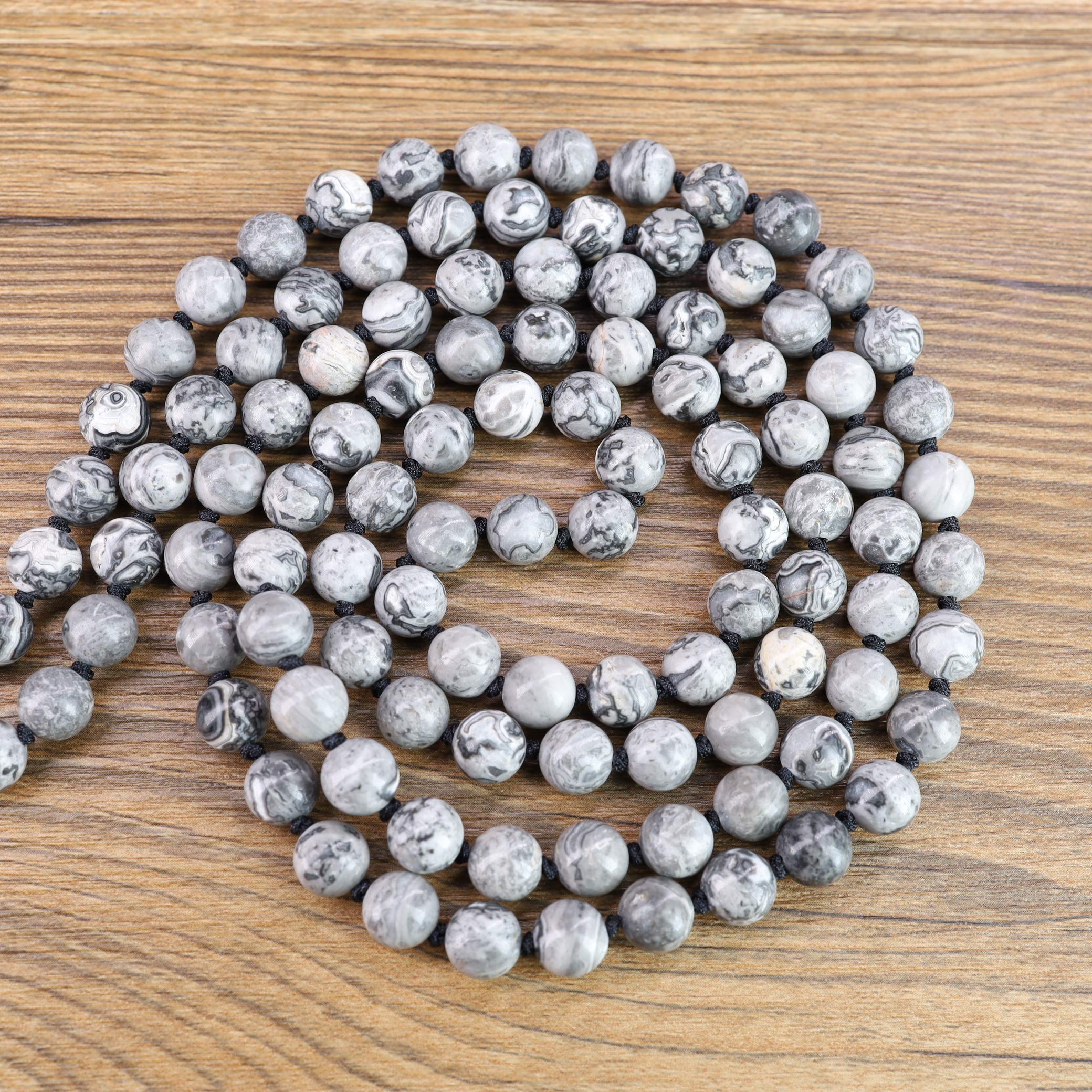 COAI OM Charm Hand Knotted Tassel 108 Mala Beads Necklace - Buddhist Meditation Prayer Beads for Yoga, Mindfulness & Spiritual Practice