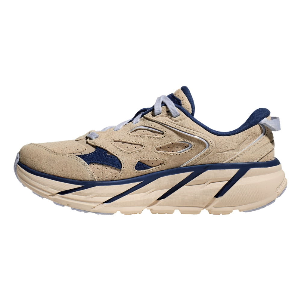 HOKA ONE ONE U Clifton L Suede Oat Milk / Bellwether Blue Running Shoes - Lightweight Cushioned Sneakers for Men & Women, Perfect for Jogging, Walking & Daily Wear