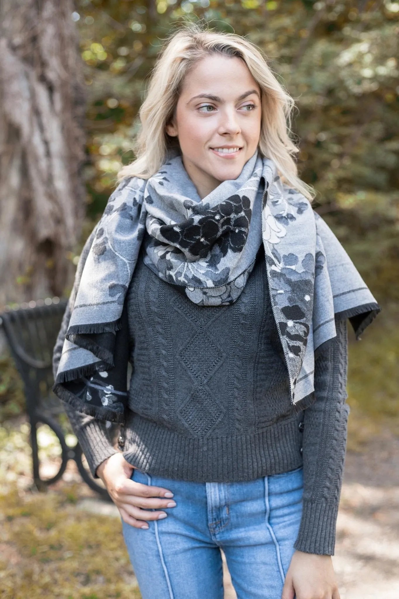 Reversible Floral Print Winter Scarf for Women - Soft Warm Fashion Accessory for Cold Weather, Outfits & Gifts