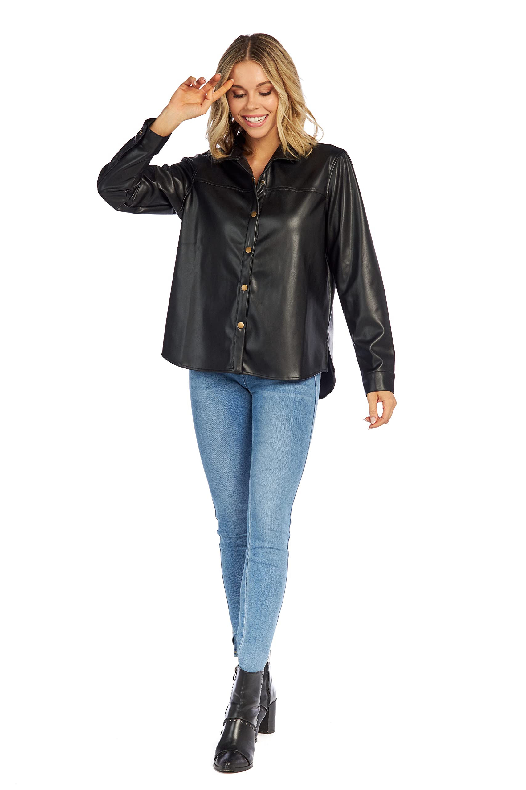 Mud Pie Salem Women's Oversized Leather Shacket Jacket – Stylish & Cozy Outerwear for Fall & Winter Fashion | Perfect for Casual Outings, Layering, and Cold Weather