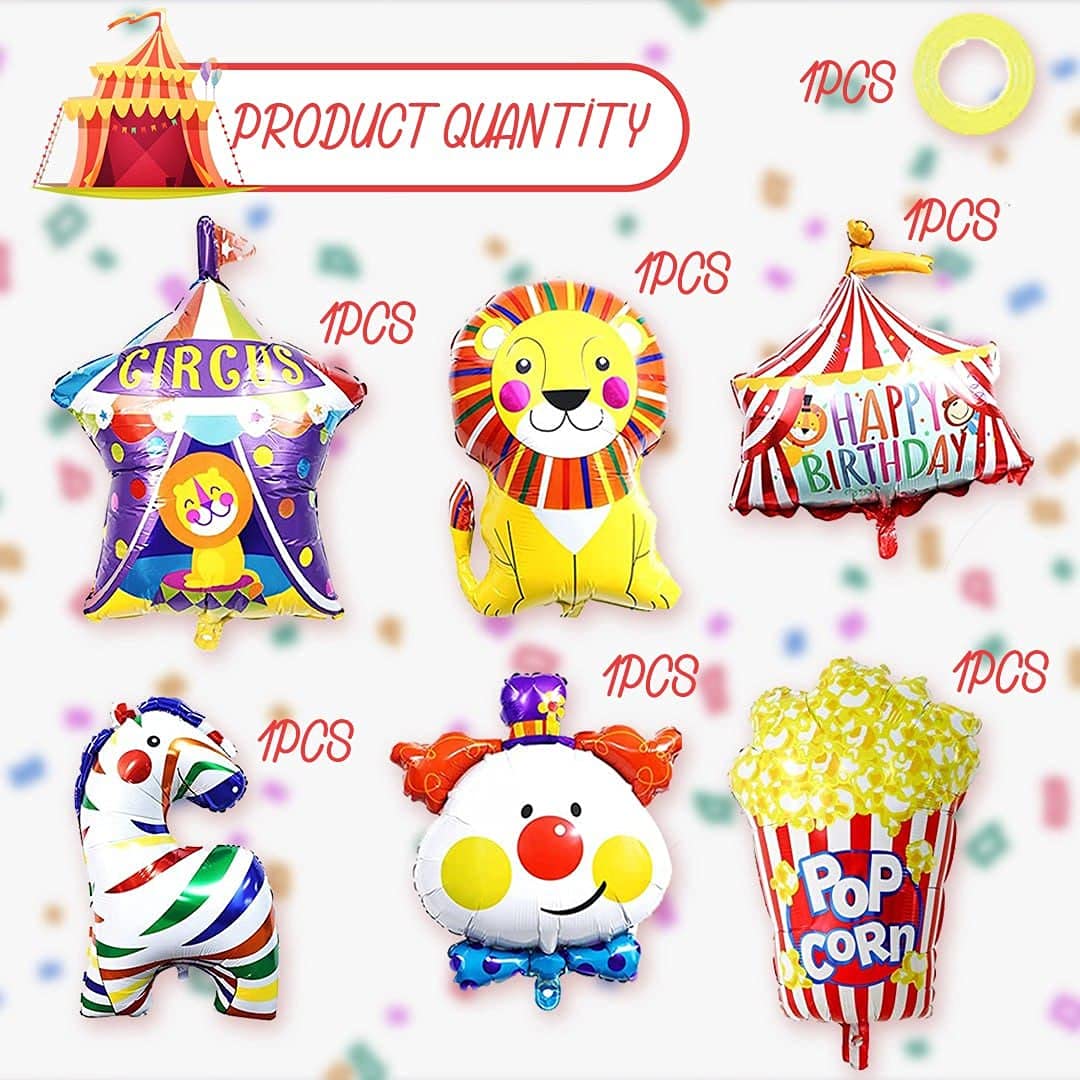 6 PCS Carnival Foil Balloons - Animal Theme Party Decorations for Circus Birthday, Festival & Bouquet Decor | Perfect for Kids Birthday Parties, Baby Showers & Carnival Themed Events