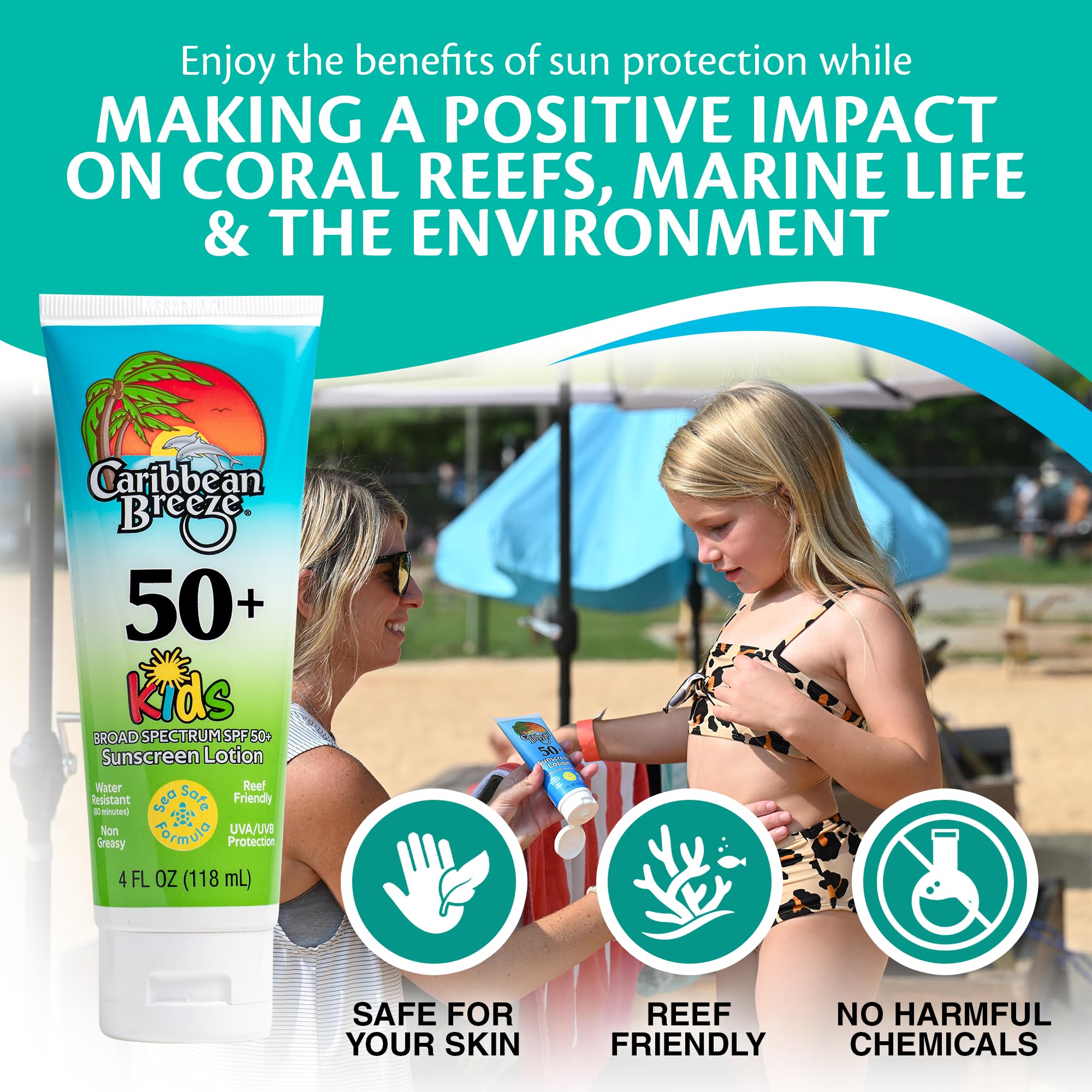 Reef Safe Kids Sunscreen SPF 50 - Mango Lime Scented Face & Body Sunscreen for Children | Water Resistant 80 Minutes | 4oz (120ml) | Perfect for Beach, Pool & Outdoor Activities