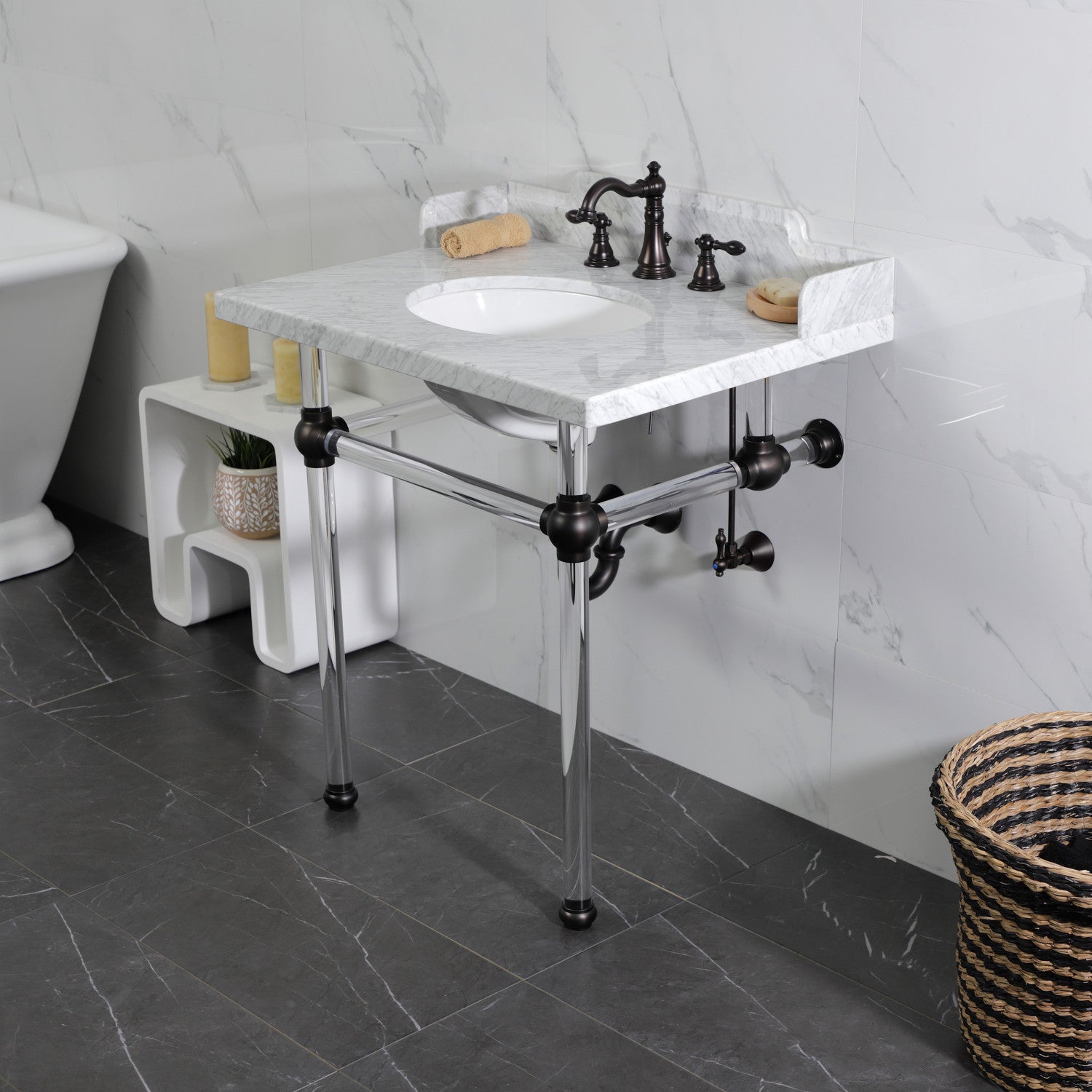 American Classic FSC1975ACL Oil Rubbed Bronze Widespread Bathroom Faucet - 3 Hole Deck Mount with 2 Handles & Pop Up Drain - Perfect for Bathroom Vanity and Powder Room Remodeling
