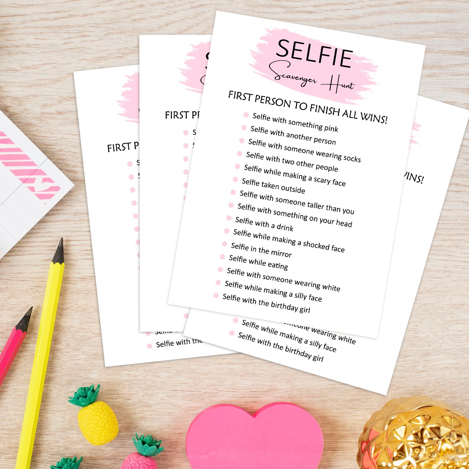 Selfie Scavenger Hunt Game Cards - Set of 20 Fun Birthday Party Activities for Girls, Kids Party Favors & Decorations - Perfect for Birthday Celebrations, Sleepovers & Family Game Nights