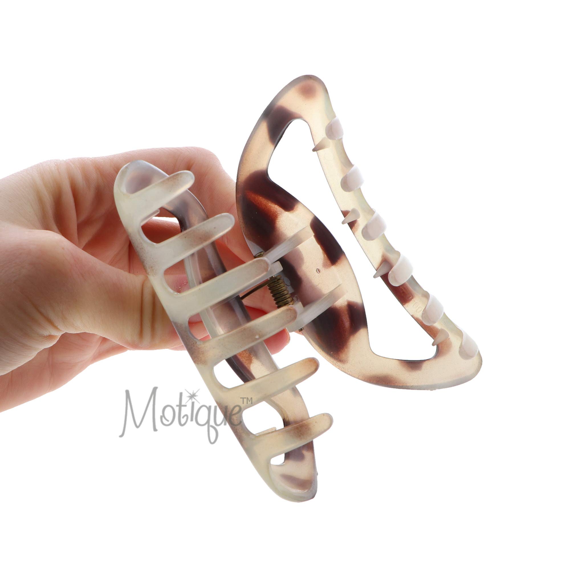 3.5 Inch Acrylic Jaw Clip Hair Claw Clip for Women - Silver Leopard Print Hair Claw for Thick Hair, Ponytail & Bun Holder