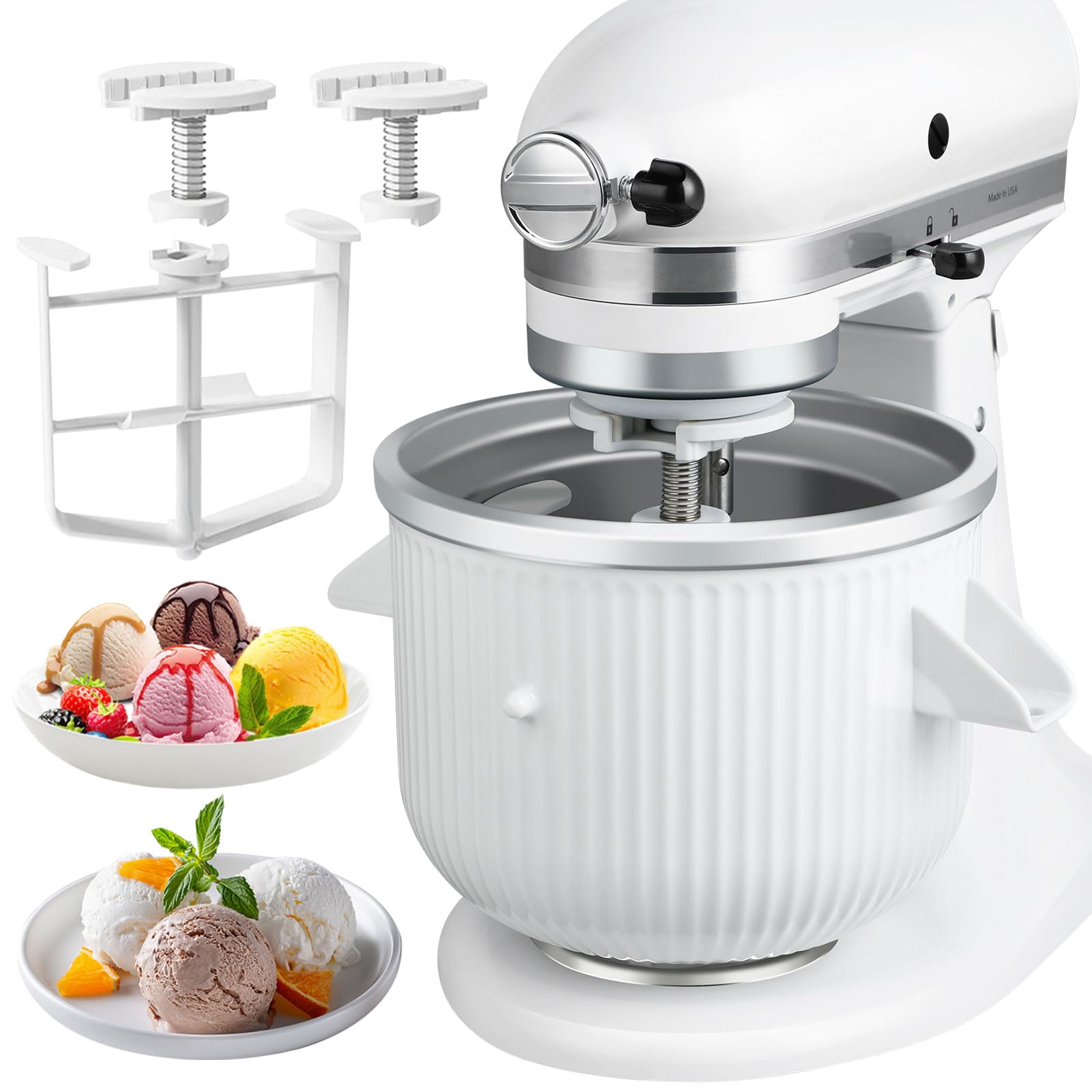 KitchenAid Stand Mixer Ice Cream Maker Attachment - 2 Quart White Bowl for 4.5Qt+ Mixers - Homemade Ice Cream, Sorbet & Gelato Maker - Perfect for Summer Desserts & Family Gatherings