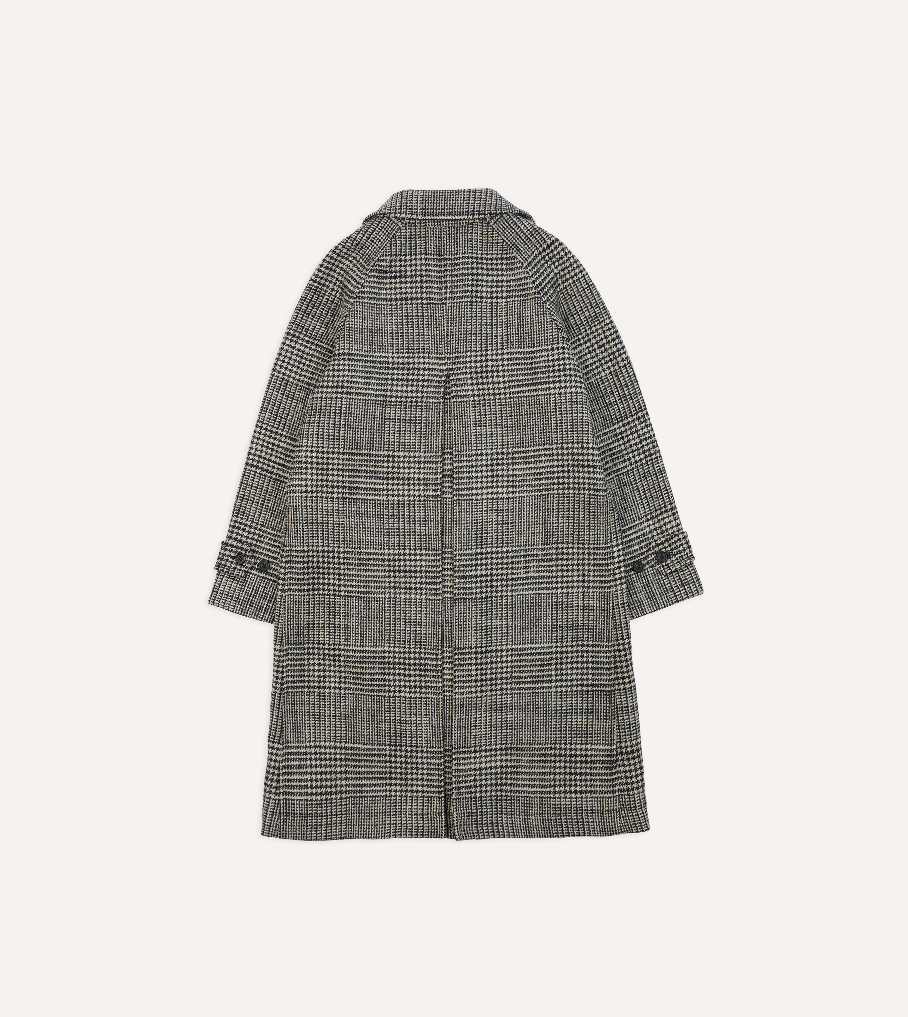 Men's Grey Prince of Wales Check Wool Raglan Coat - Classic Winter Overcoat for Business & Formal Occasions