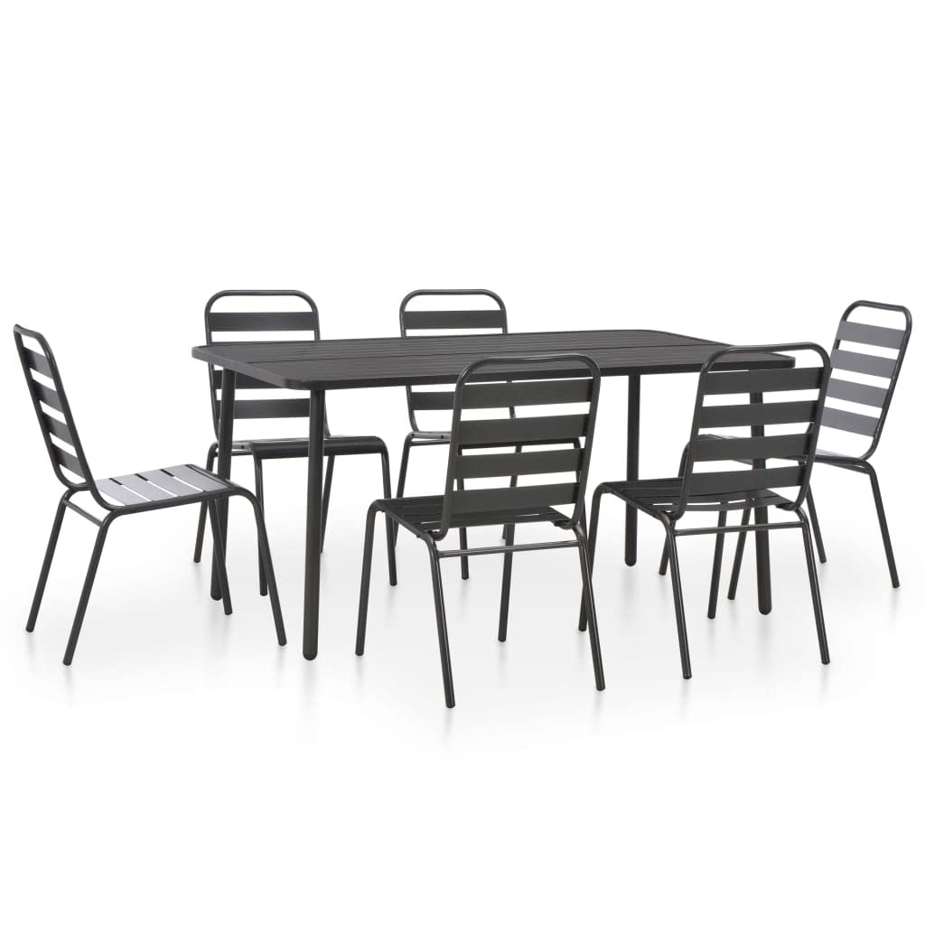 vidaXL 7-Piece Patio Dining Set - Outdoor Steel Table & Stacking Chairs - Dark Gray Garden Furniture for Backyard, Deck & Poolside Entertaining
