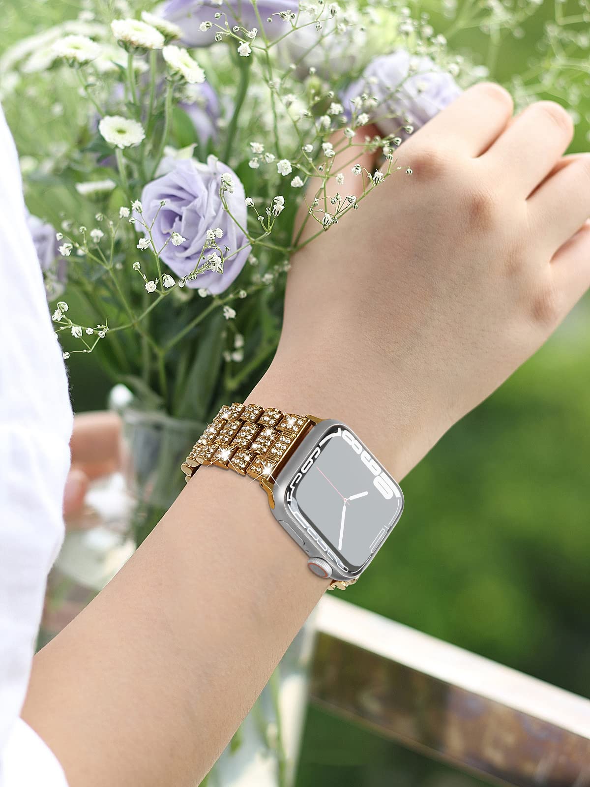 Luxury Diamond Metal Apple Watch Band for Women - Compatible with Series 10/9/8/7/6/SE/5 (38mm-49mm) | Elegant Bling Strap for Daily Wear, Work & Special Occasions