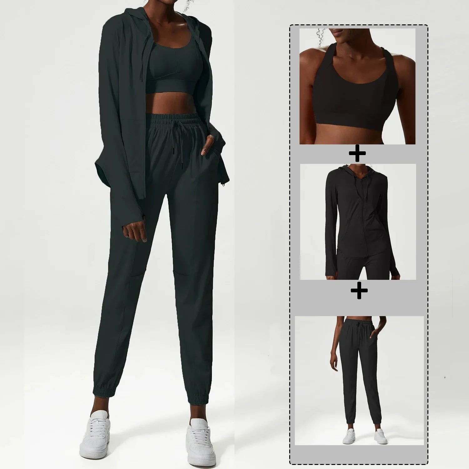 2/3 Piece Women's Yoga Set - Breathable Loose Fit Gym Outfit with Zipper Jacket, Sports Bra & Jogger Pants - Perfect for Yoga, Pilates, Workout & Lounge Wear