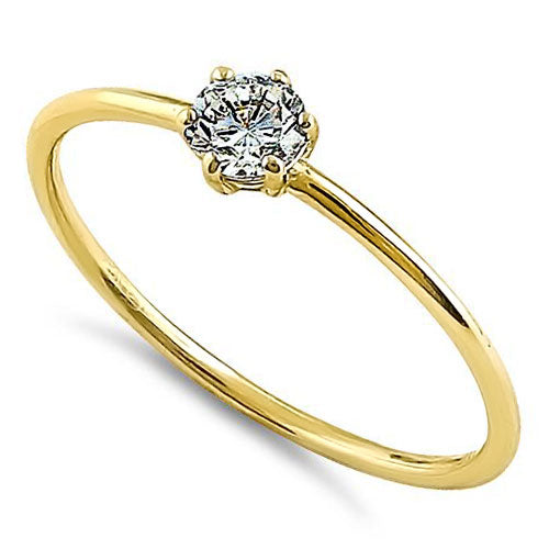 14K Solid Yellow Gold Round CZ Solitaire Engagement Ring for Women - Perfect for Proposals, Weddings & Anniversary Gifts