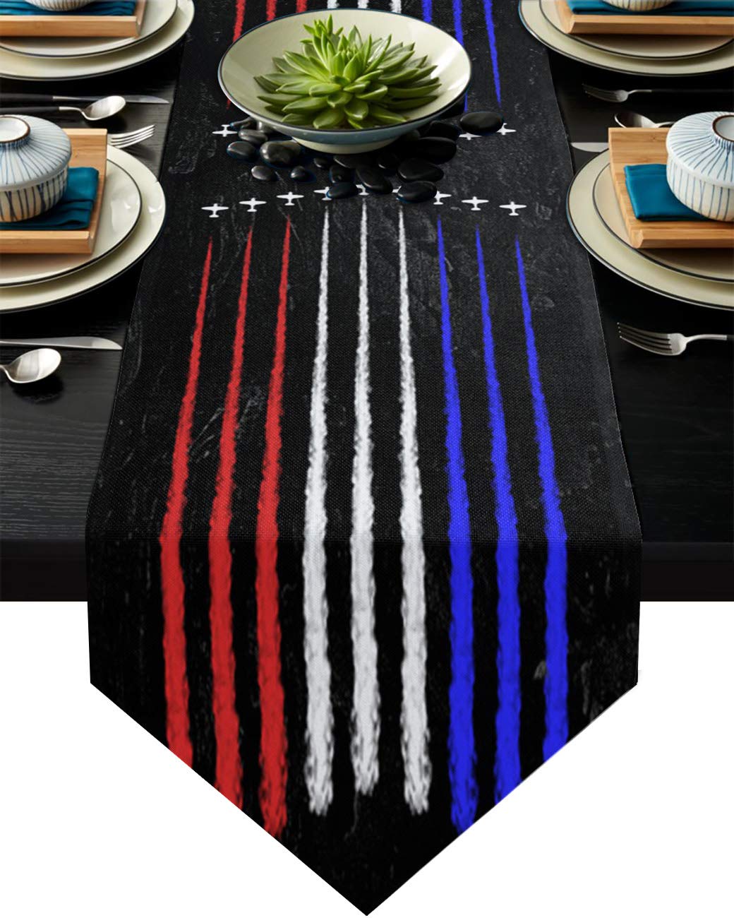 LooPoP USA Flag Table Runner - 108 Inch Cotton Linen Farmhouse Table Scarf for Wedding, Dining & End Table Decor - Patriotic American Home Decor for 4th of July, Memorial Day & Everyday Celebration