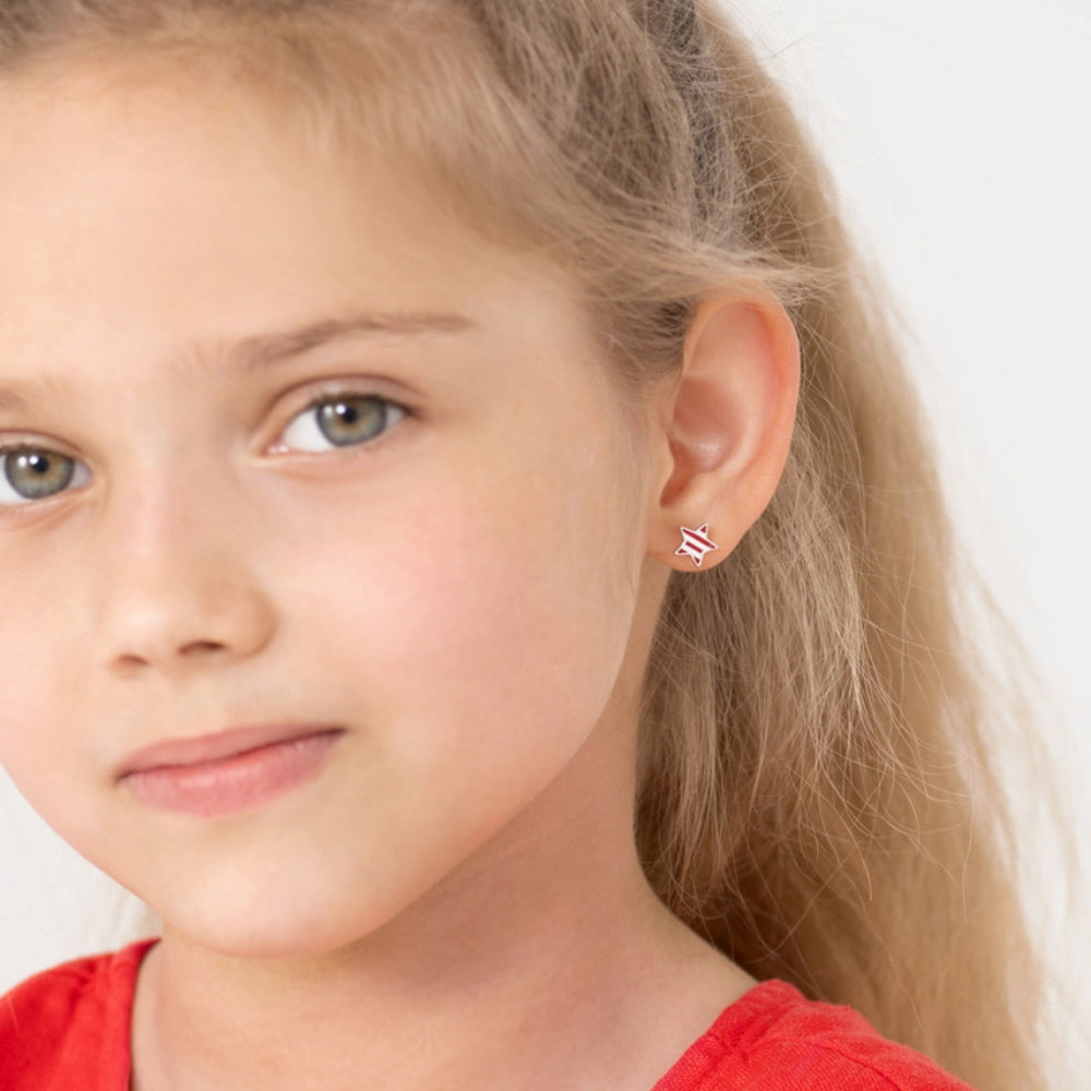 Patriotic Star Screw Back Earrings for Girls - Red White & Blue Kids' Stud Earrings - Perfect for 4th of July, Memorial Day & Independence Day Celebrations