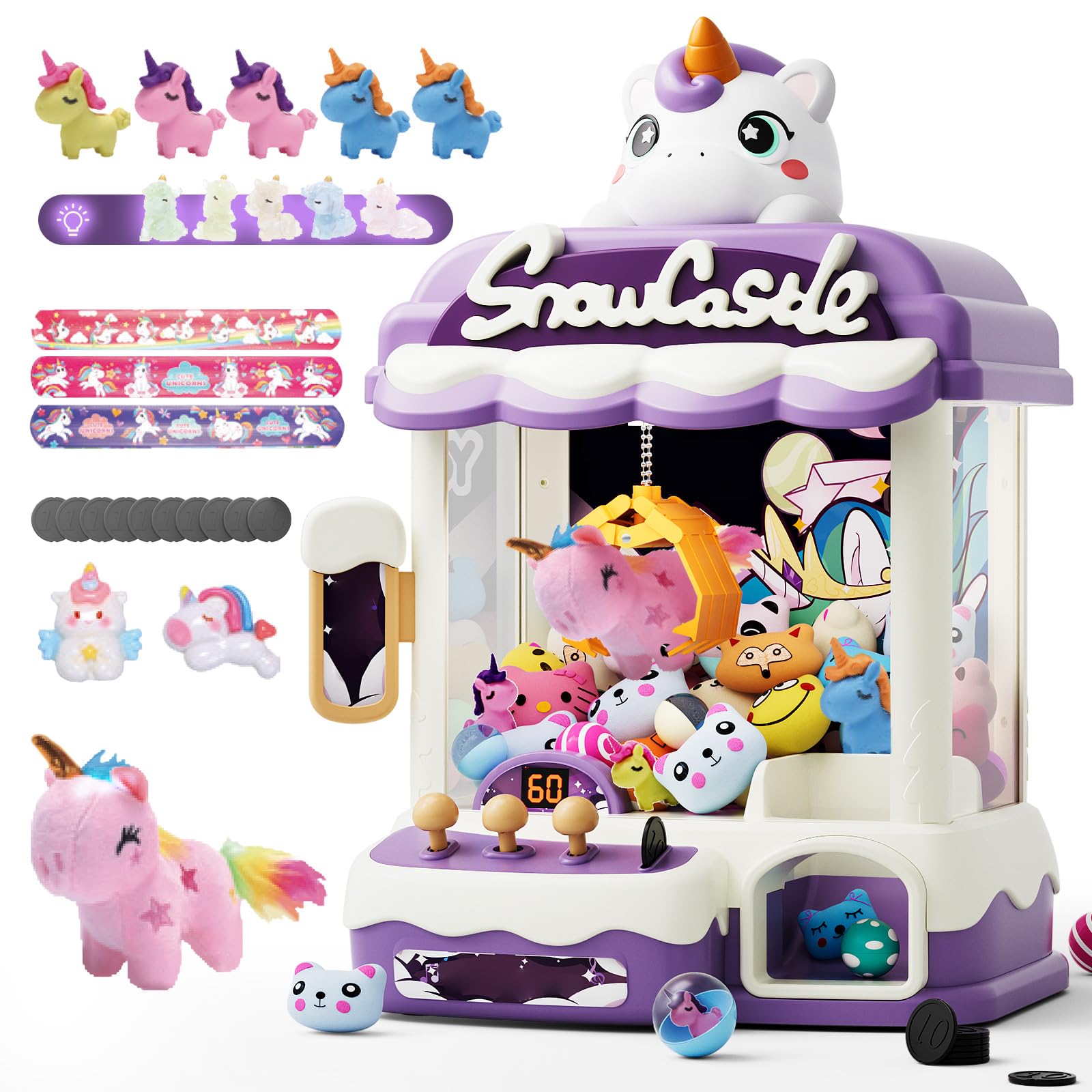 Mini Claw Machine for Kids - Unicorn Toy Candy Dispenser & Arcade Game with Slap Bracelet - Fun Birthday Christmas Gift for Girls Age 6+ | Perfect for Parties, Playrooms & Gift Giving