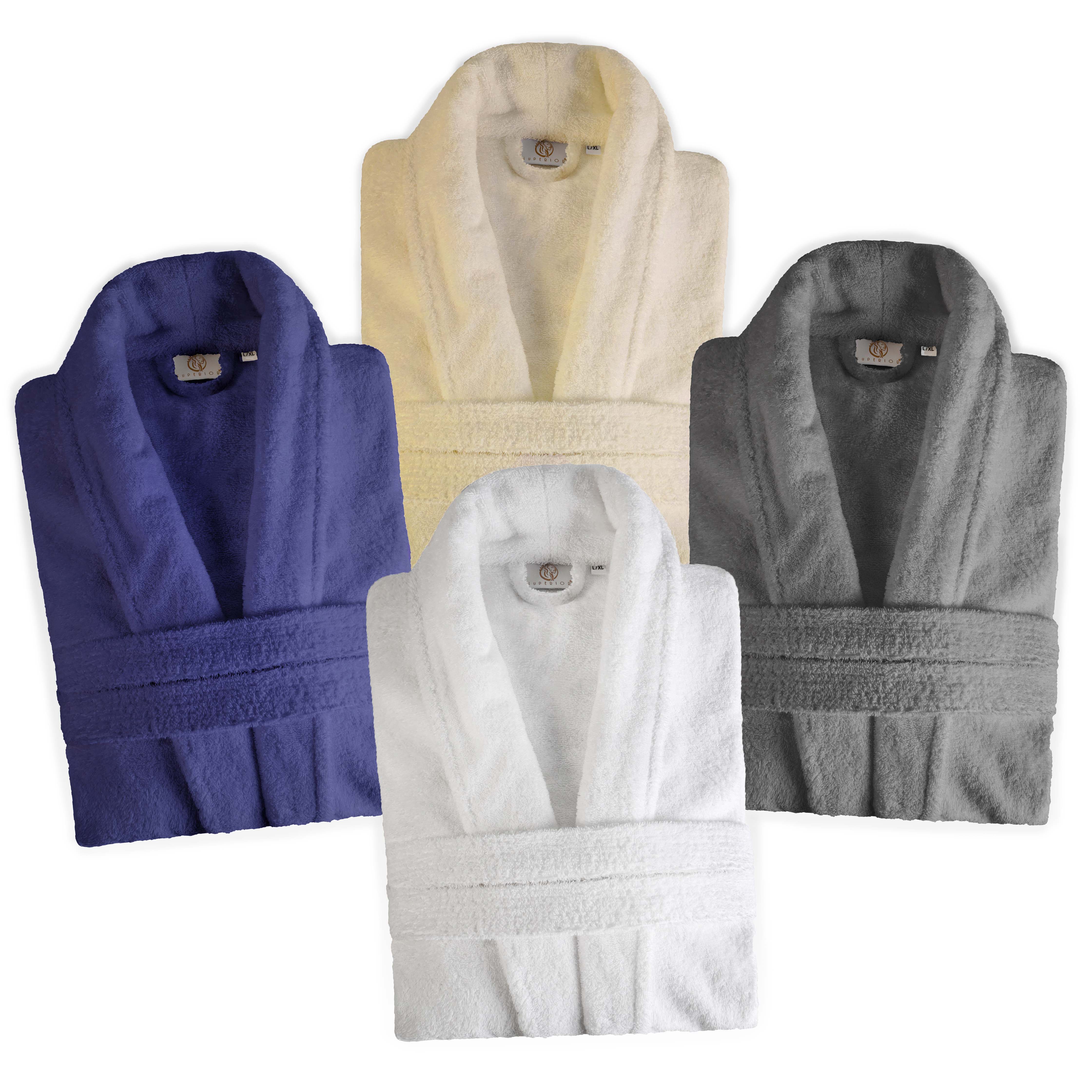 Premium Turkish Cotton Bathrobe for Women & Men - Unisex Shawl Collar Long Robe - Soft Spa, Lounge & Hotel Style Bathrobe for Relaxation at Home