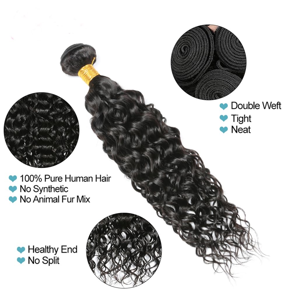 10A Brazilian Human Hair Water Wave Bundles (18/20/22 Inch) - Wet & Wavy Hair Extensions for Black Women - Natural Black Color - Perfect for Daily Wear, Parties & Special Occasions