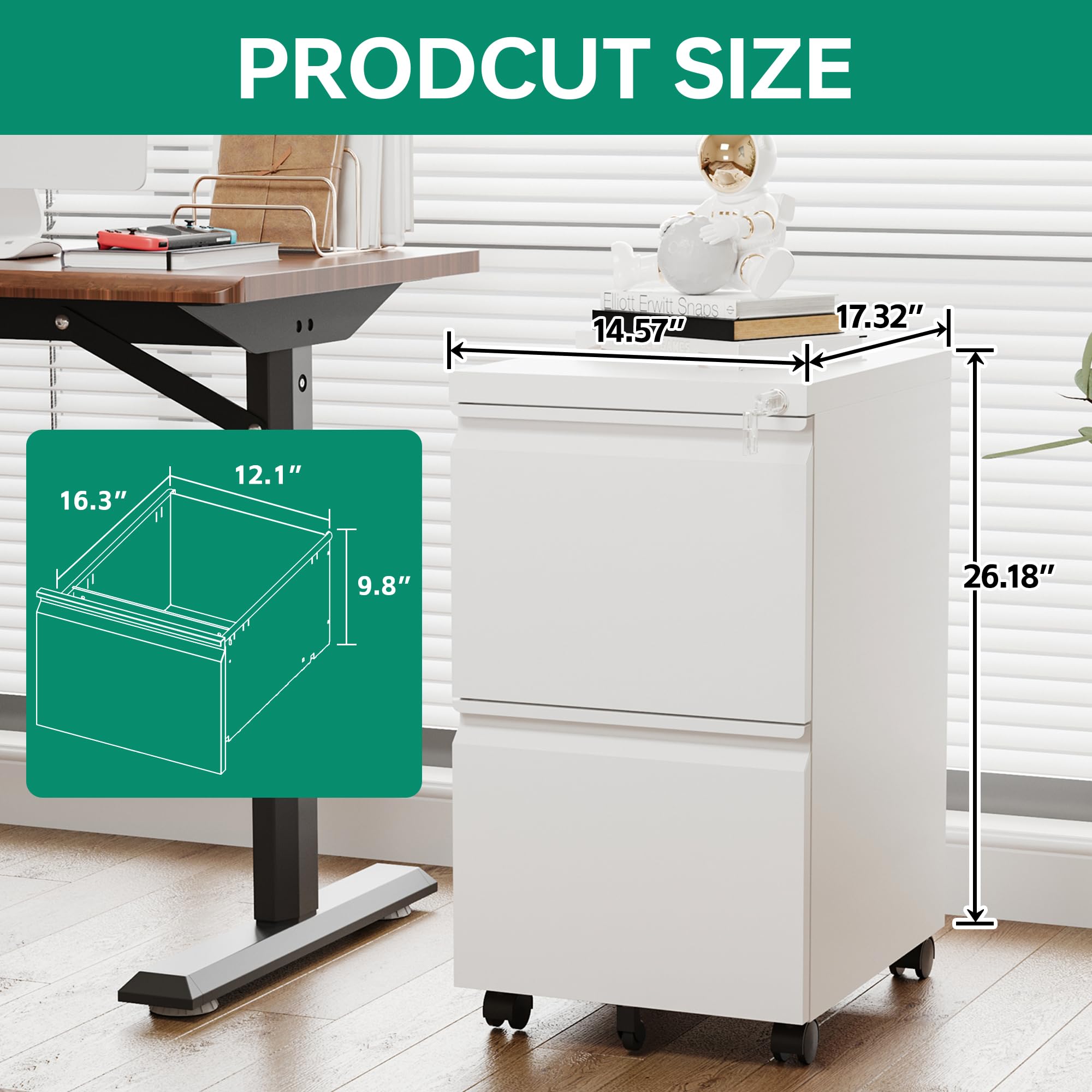 Letaya 2-Drawer Locking Mobile File Cabinet - Under Desk Metal Storage Organizer for Home & Office - Holds Letter/Legal/A4 Size Documents (White, Assembly Required) - Perfect for Small Spaces & Office Organization