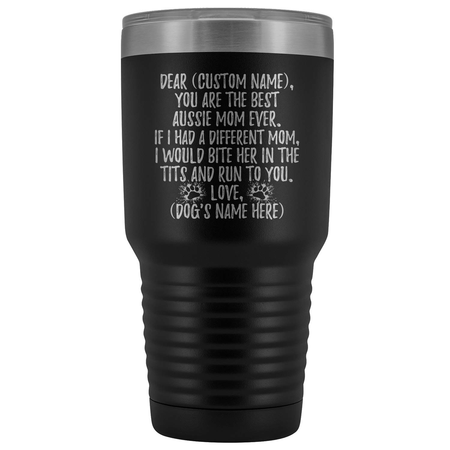 Personalized Australian Shepherd Mom Tumbler - 30oz Insulated Stainless Steel Travel Mug with Lid & Straw - Perfect Gift for Aussie Dog Moms, Women & Pet Owners - Great for Coffee, Tea & Cold Drinks at Home, Office or Travel (Black)
