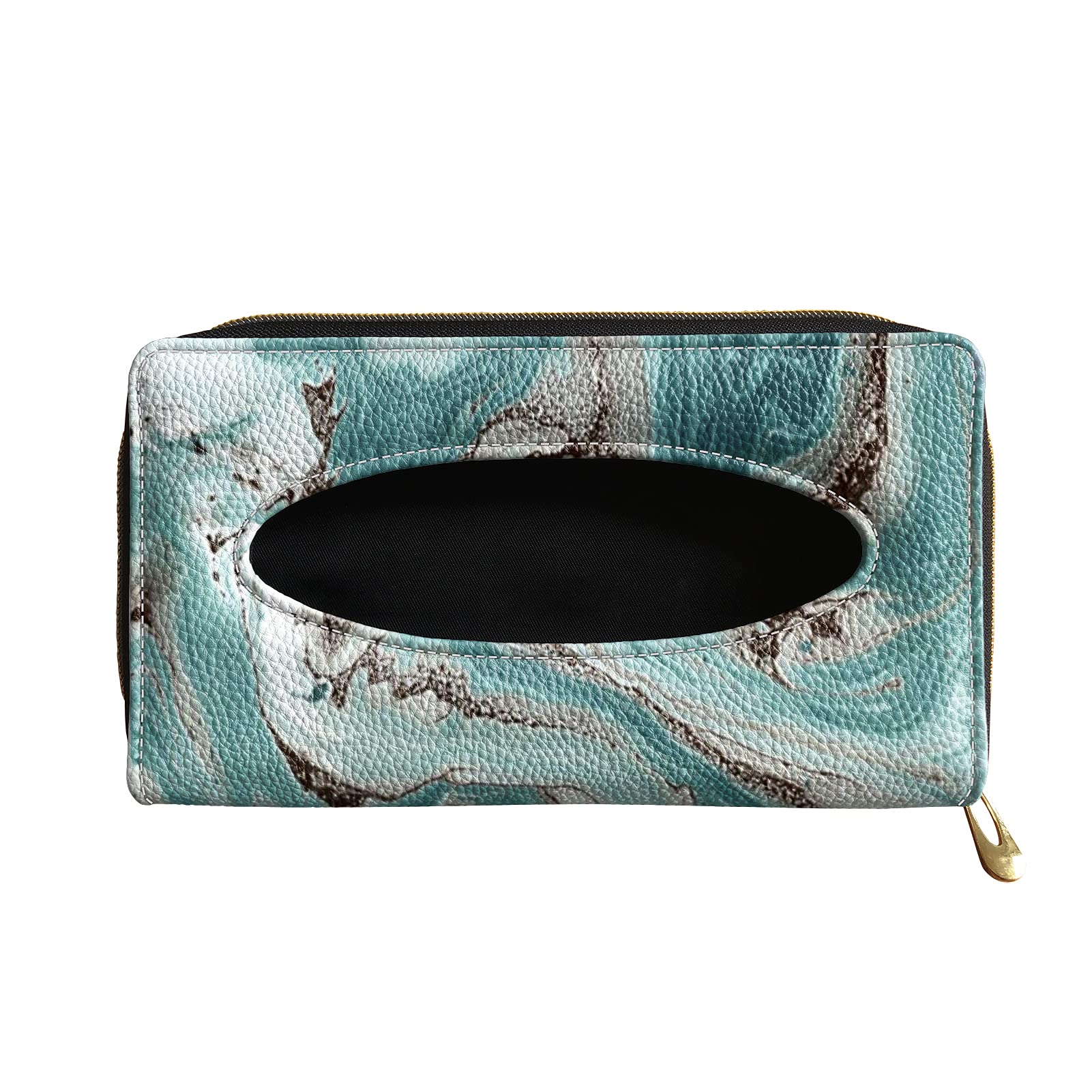 Premium PU Leather Car Tissue Holder - Teal Marble Print Visor Napkin Case for Backseat, Hanging Paper Towel & Facial Tissues Box Organizer | Perfect for Road Trips, Family Travel & Daily Commute