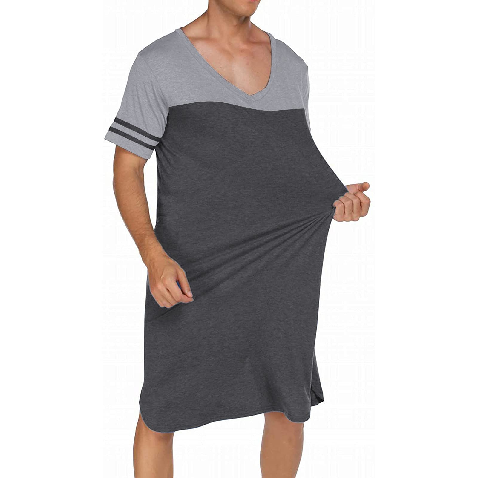 Men's Big & Tall V-Neck Short Sleeve Nightshirt - Soft Loose Sleepwear Pajama Dress Shirt for Comfortable Nightwear | Perfect for Lounging, Sleeping & Relaxing at Home