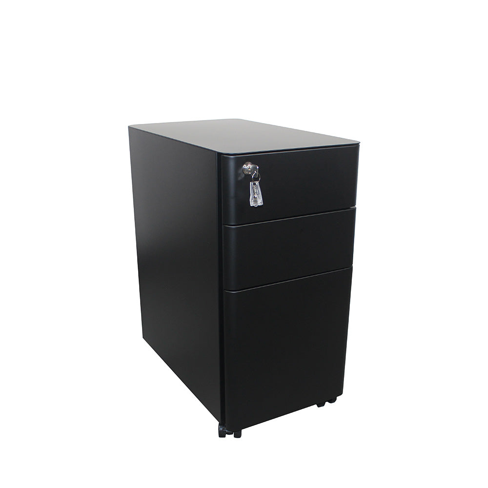 MARLO 3 Drawer Slim Mobile Pedestal Cabinet - Black | Compact Rolling File Storage for Office & Home | Perfect for Small Spaces & Organization