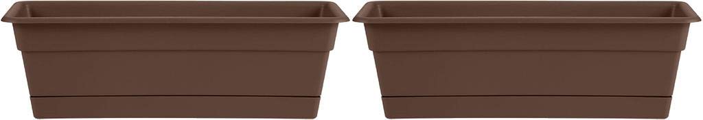 Bloem Dura Cotta 18-Inch Window Box Planter with Drainage Tray - 2 Pack (2 Gallon Capacity) - Chocolate Brown Color - Perfect for Indoor Herb Gardens & Balcony Flower Displays