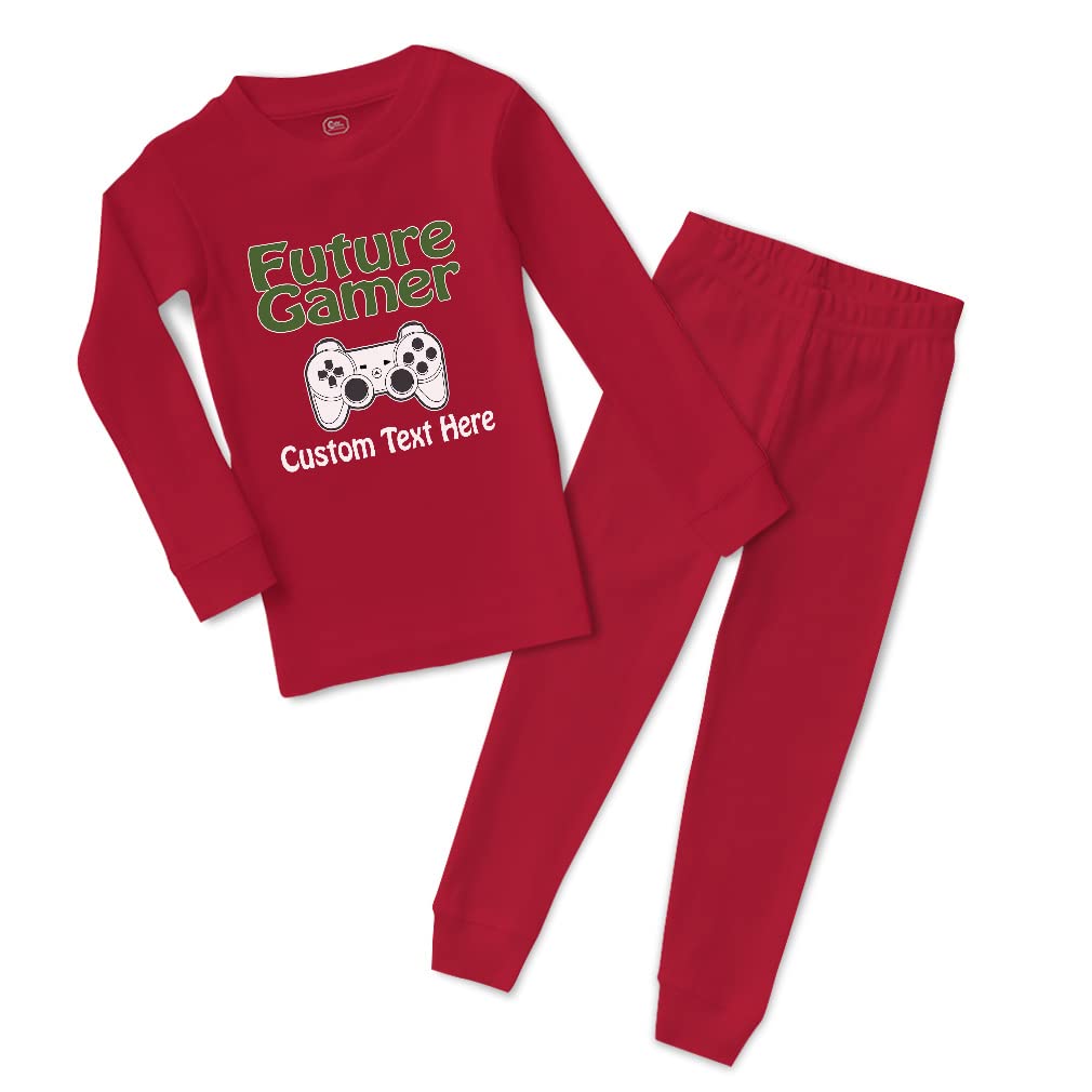 Custom Personalized Cotton Toddler Pajama Set - Future Gamer & Profession Baby Sleepwear for Boys & Girls (12 Months, Snug Fit, Red) - Perfect for Bedtime, Playtime & Photo Shoots