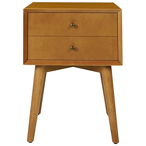 Mid-Century Modern Wooden Nightstand - Pemberly Row Acorn Finish Bedside Table for Bedroom, Living Room & Office
